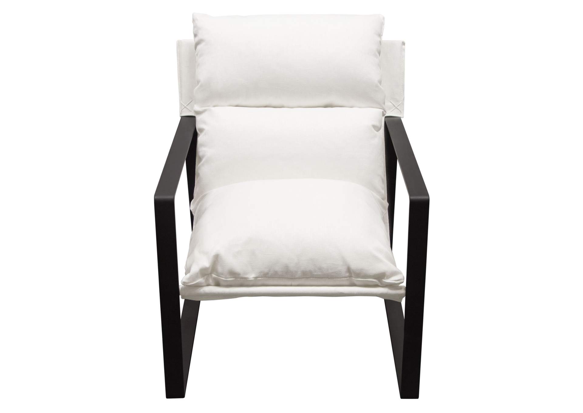 Miller Sling Accent Chair in White Linen Fabric w/ Black Powder Coated Metal Frame by Diamond Sofa,Diamond Sofa