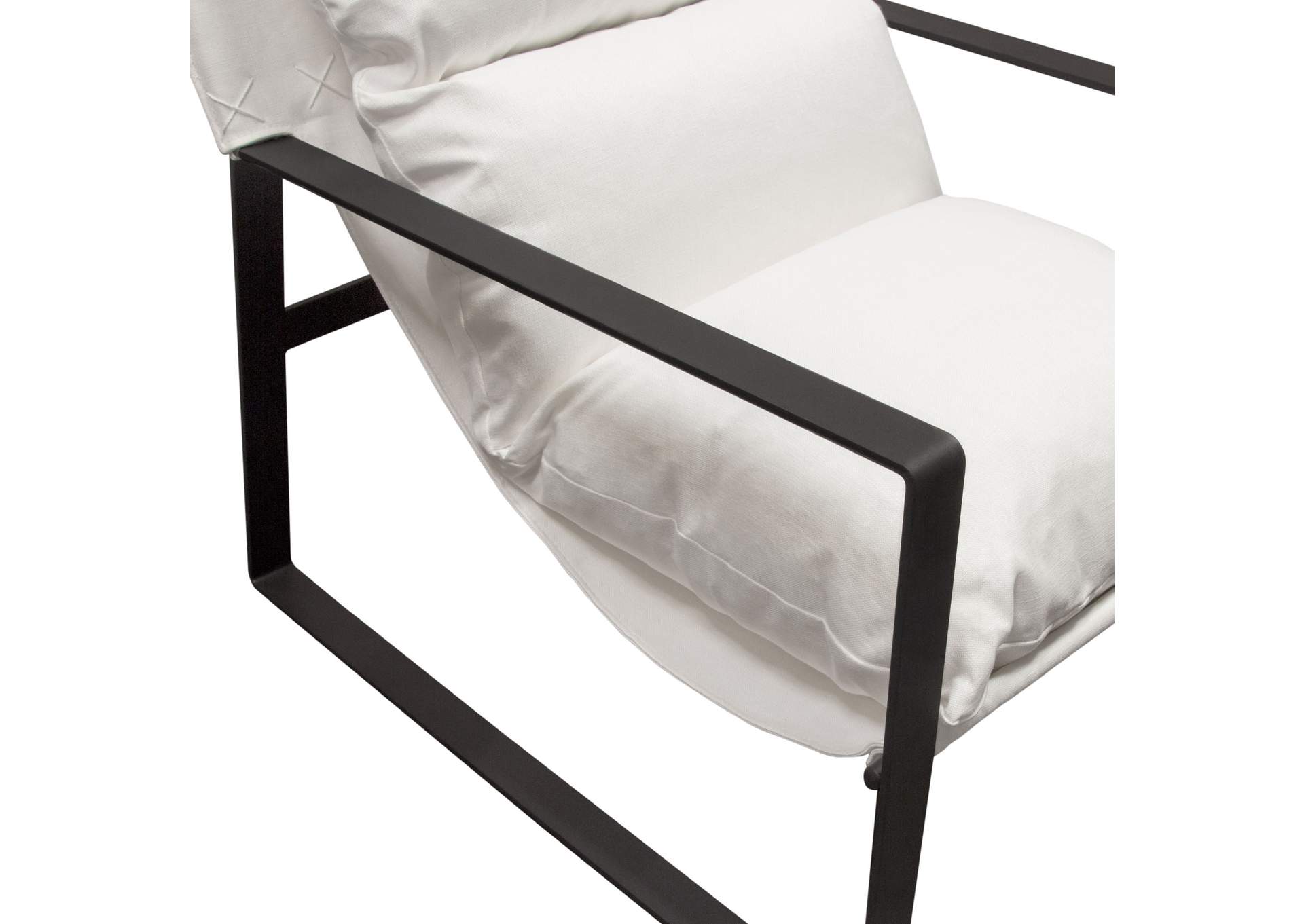 Miller Sling Accent Chair in White Linen Fabric w/ Black Powder Coated Metal Frame by Diamond Sofa,Diamond Sofa