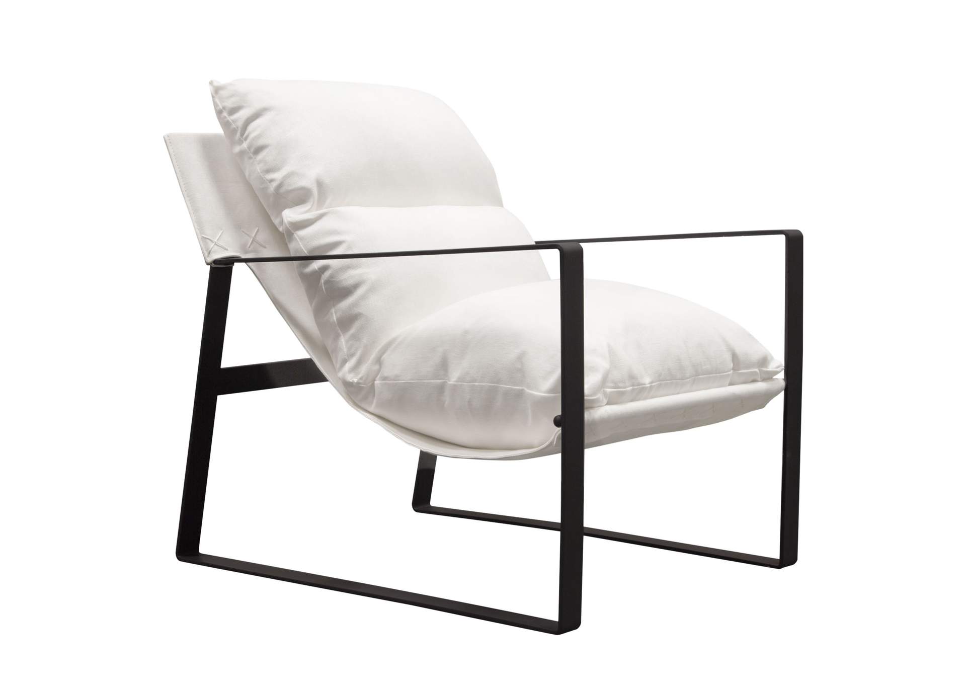 Miller Sling Accent Chair in White Linen Fabric w/ Black Powder Coated Metal Frame by Diamond Sofa,Diamond Sofa