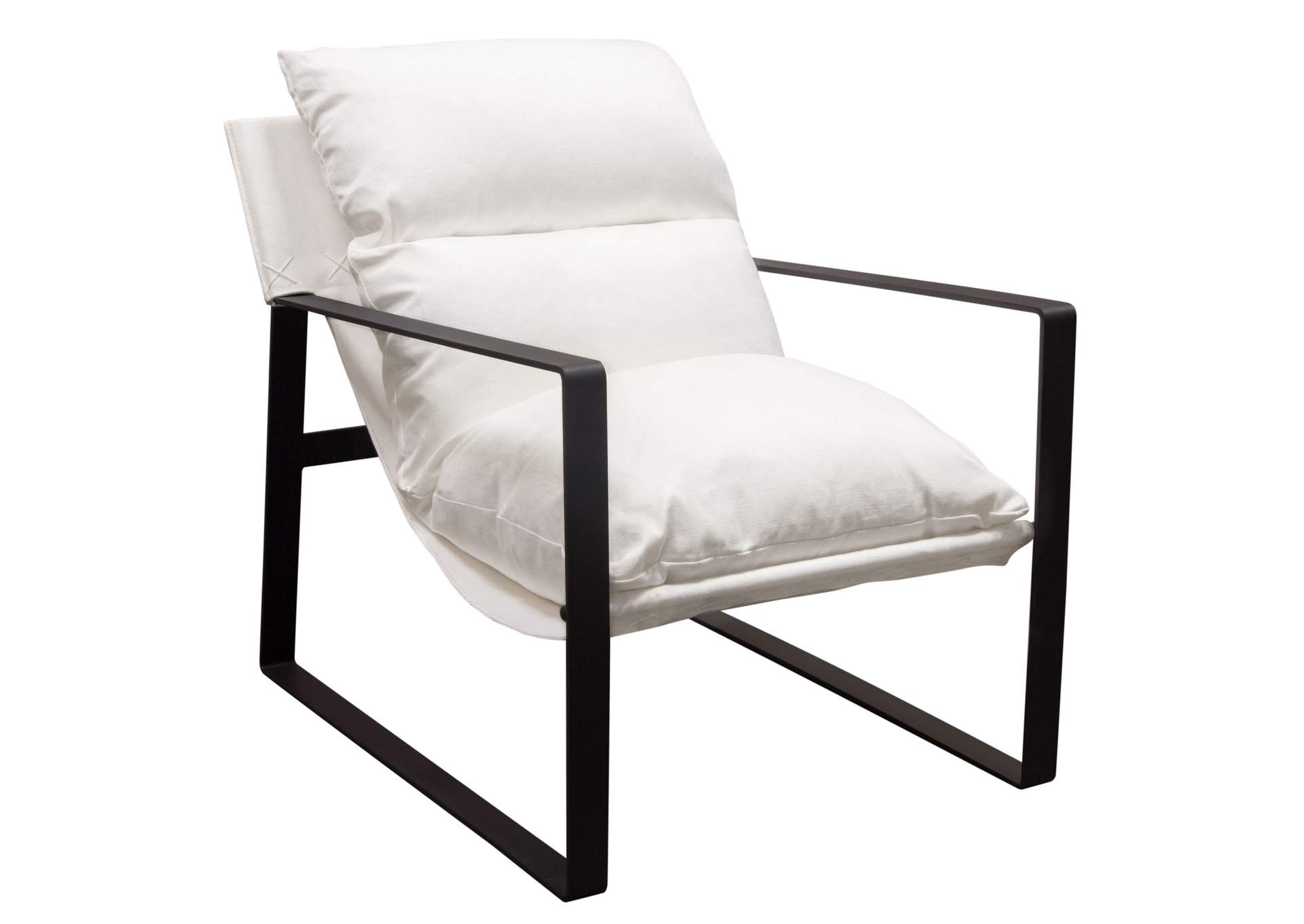 Miller Sling Accent Chair in White Linen Fabric w/ Black Powder Coated Metal Frame by Diamond Sofa,Diamond Sofa