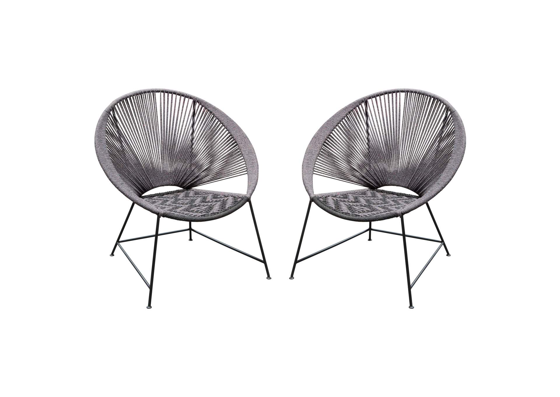 Pablo 2-Pack Accent Chairs in Black/Grey Rope w/ Black Metal Frame by Diamond Sofa,Diamond Sofa