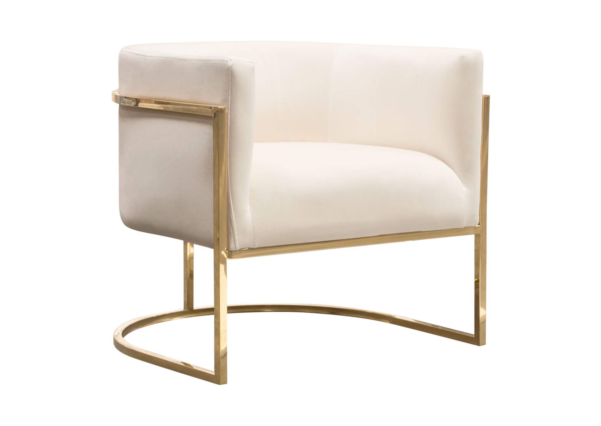 Pandora Accent Chair in Cream Velvet with Polished Gold Stainless Steel Frame by Diamond Sofa,Diamond Sofa