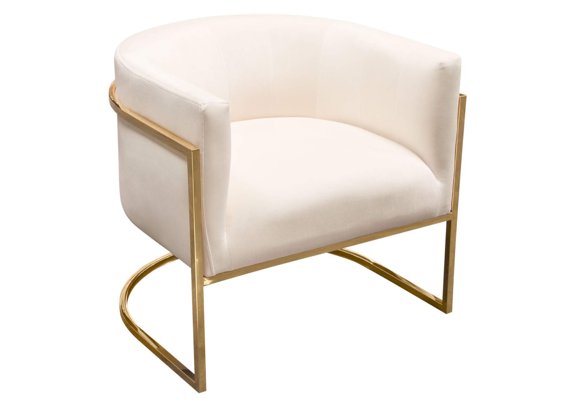 Pandora Accent Chair in Cream Velvet with Polished Gold Stainless Steel Frame by Diamond Sofa,Diamond Sofa