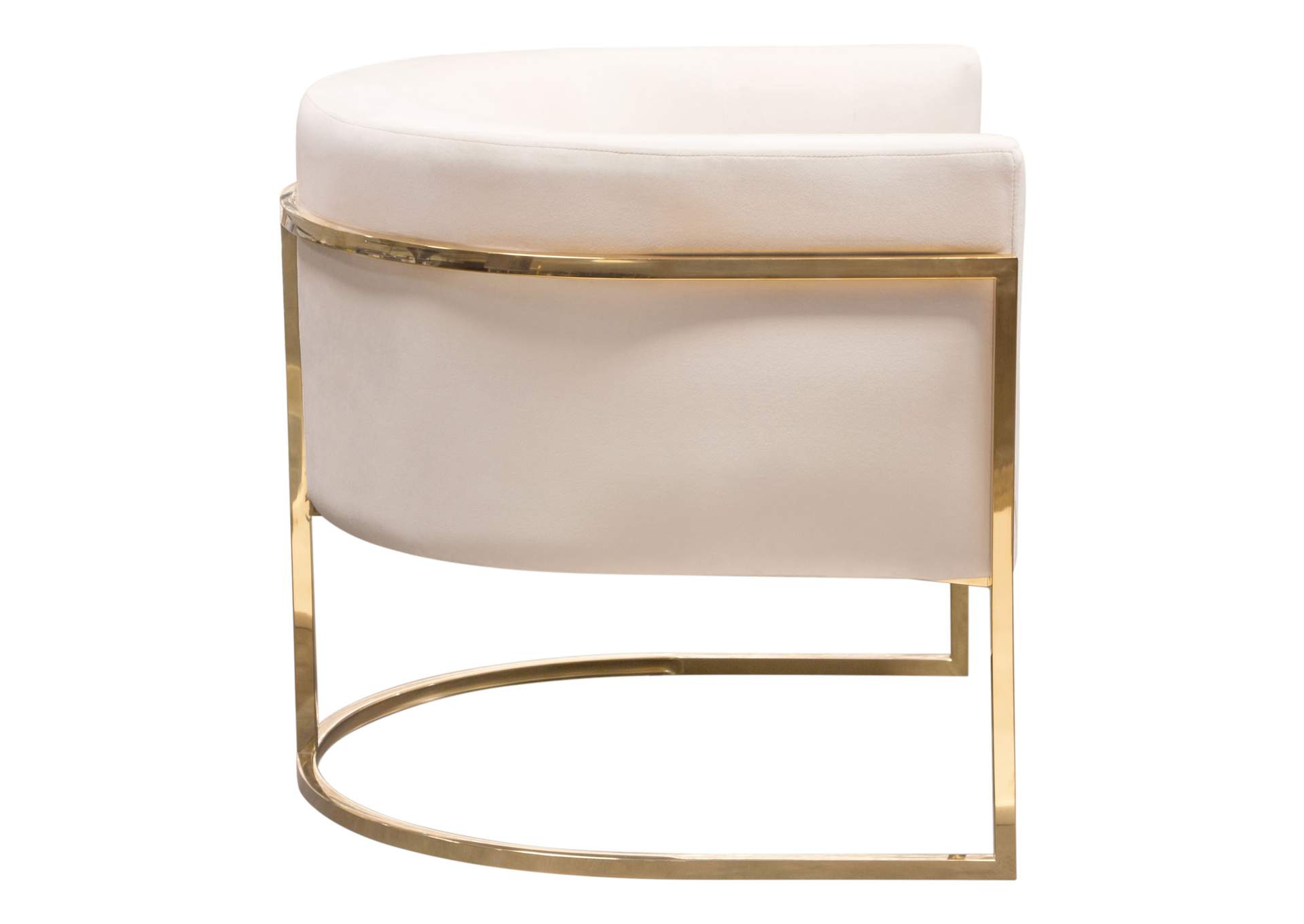 Pandora Accent Chair in Cream Velvet with Polished Gold Stainless Steel Frame by Diamond Sofa,Diamond Sofa