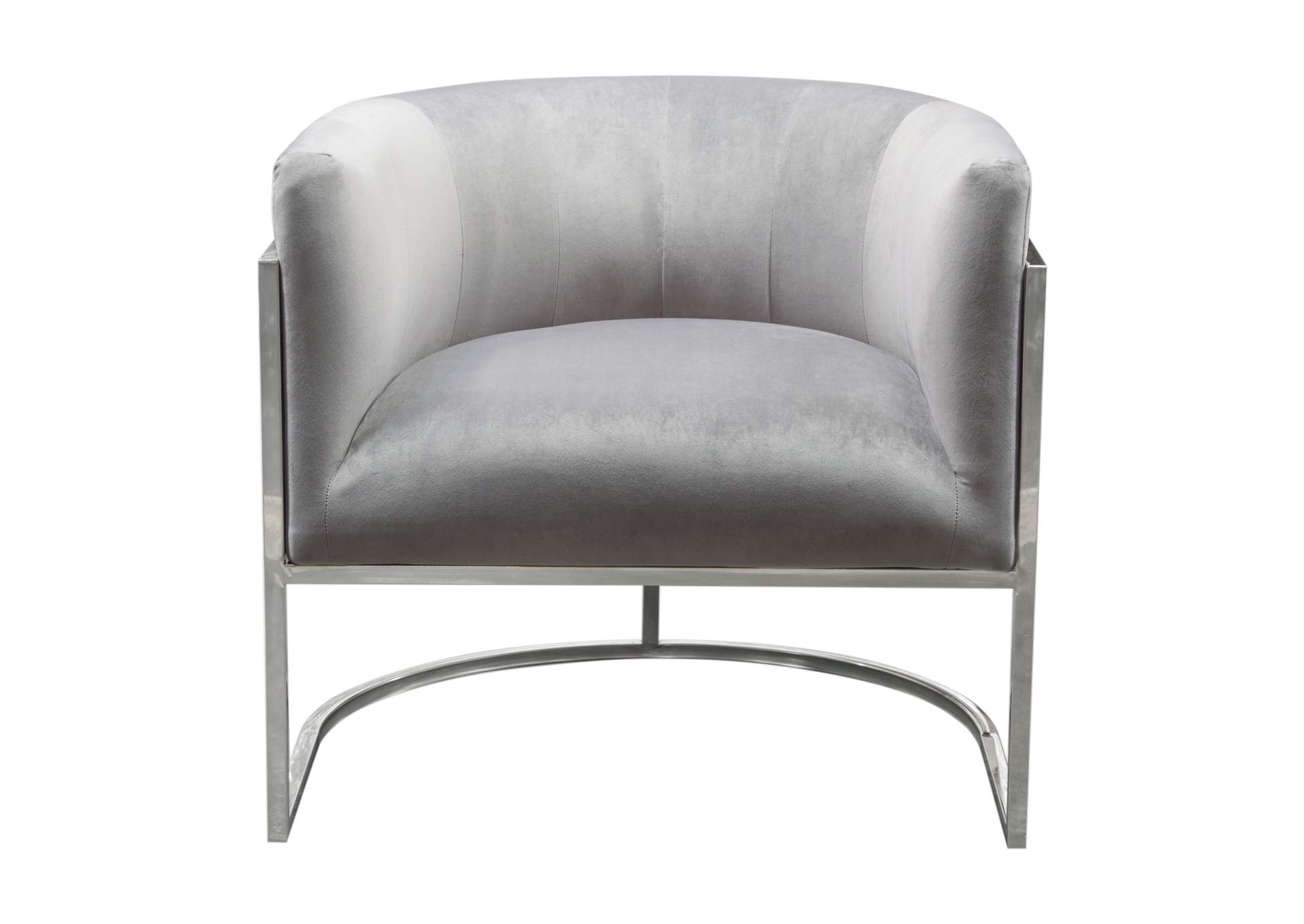 Pandora Accent Chair in Grey Velvet with Polished Silver Stainless Steel Frame by Diamond Sofa,Diamond Sofa