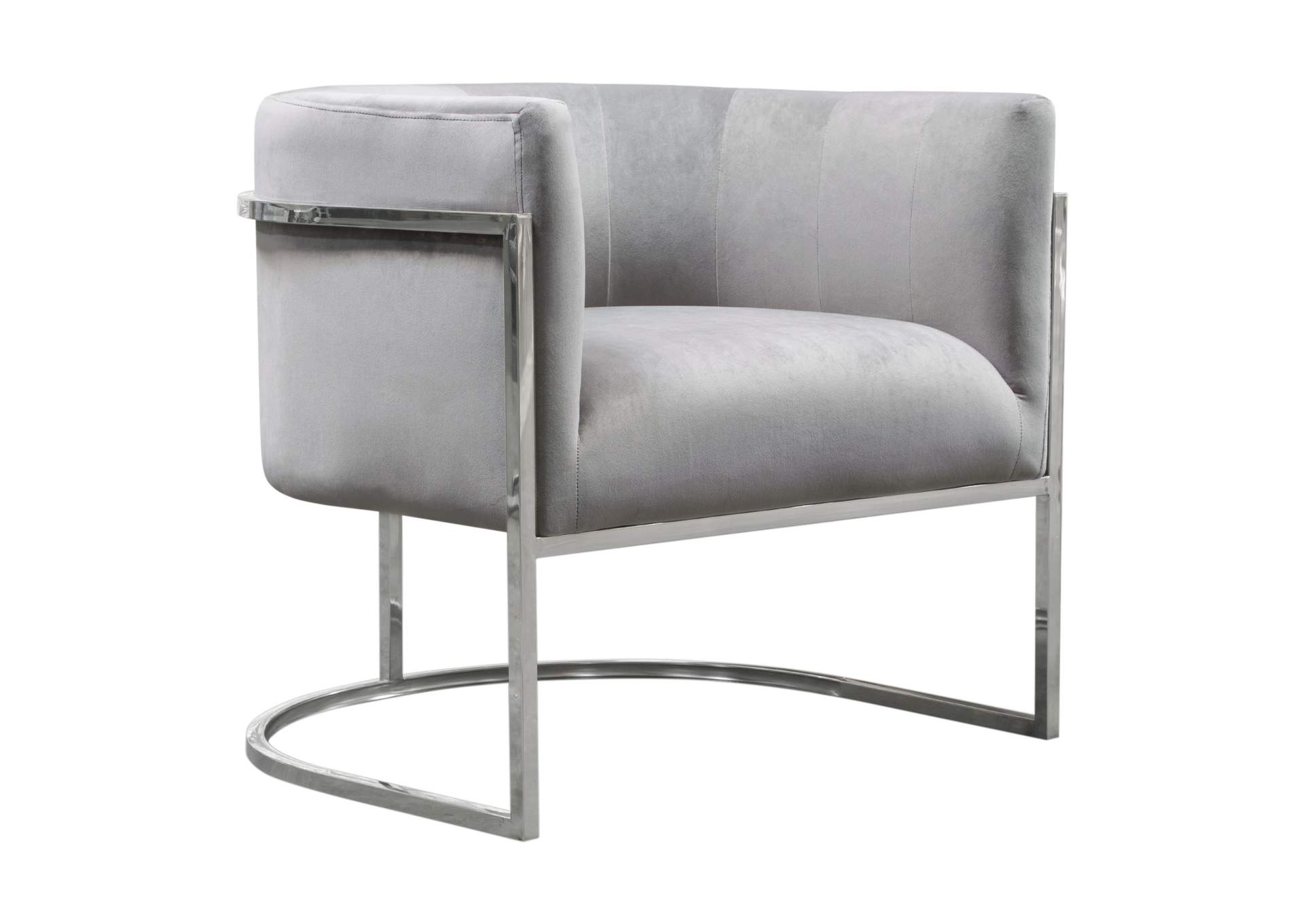 Pandora Accent Chair in Grey Velvet with Polished Silver Stainless Steel Frame by Diamond Sofa,Diamond Sofa