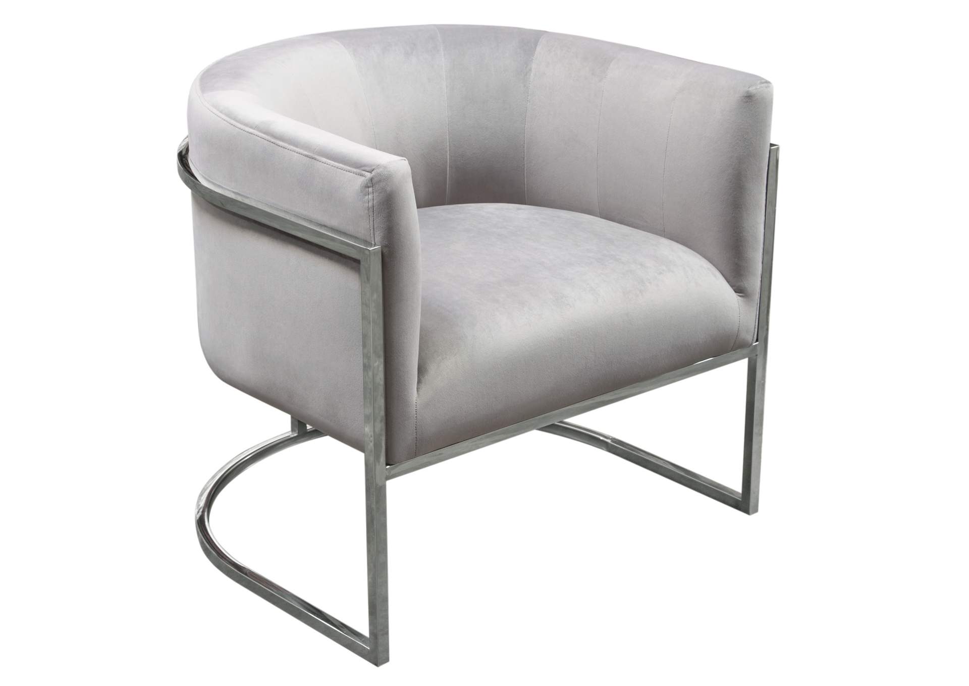 Pandora Accent Chair in Grey Velvet with Polished Silver Stainless Steel Frame by Diamond Sofa,Diamond Sofa