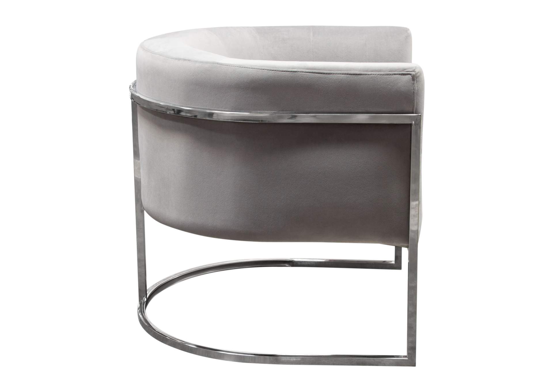 Pandora Accent Chair in Grey Velvet with Polished Silver Stainless Steel Frame by Diamond Sofa,Diamond Sofa