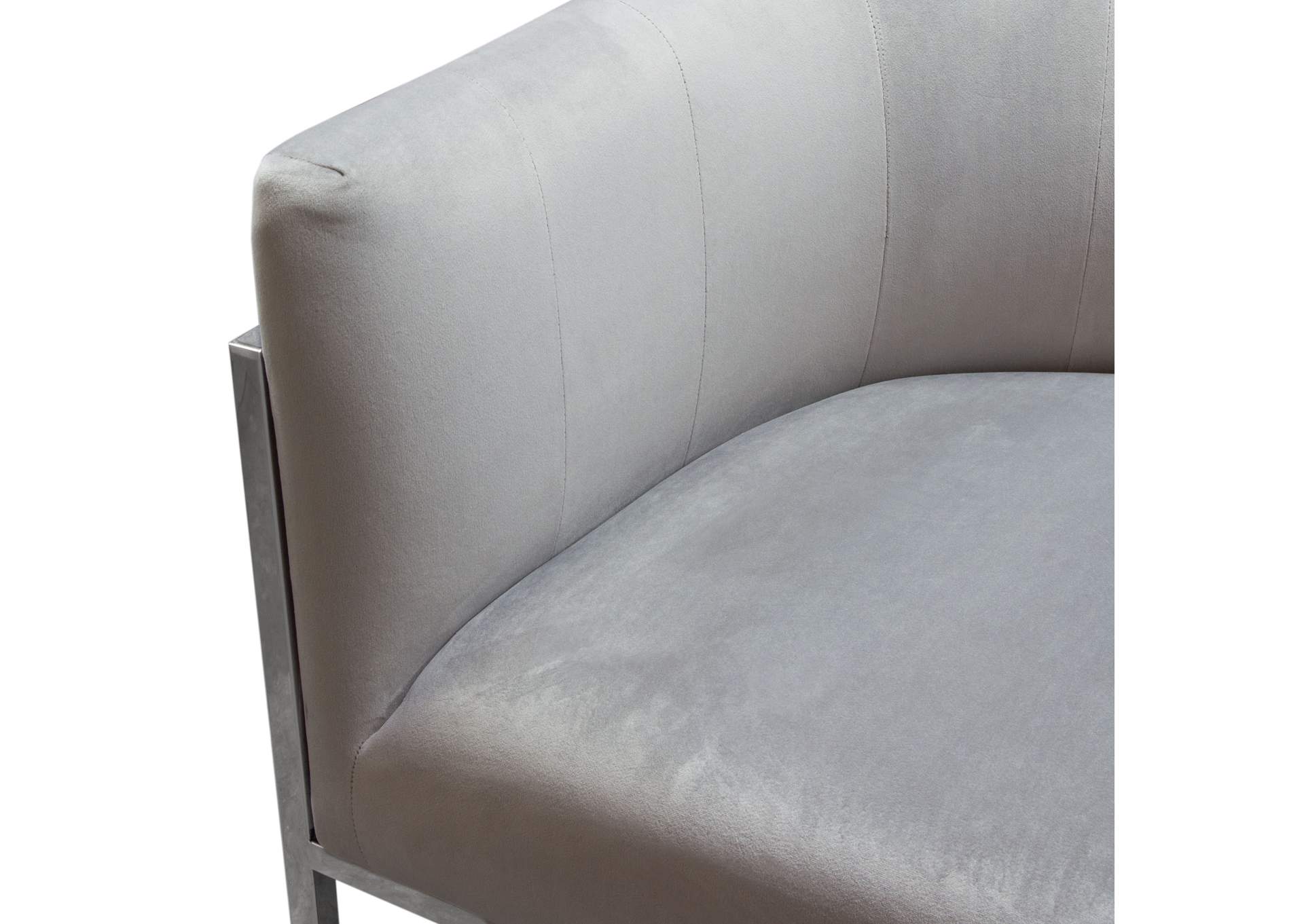 Pandora Accent Chair in Grey Velvet with Polished Silver Stainless Steel Frame by Diamond Sofa,Diamond Sofa