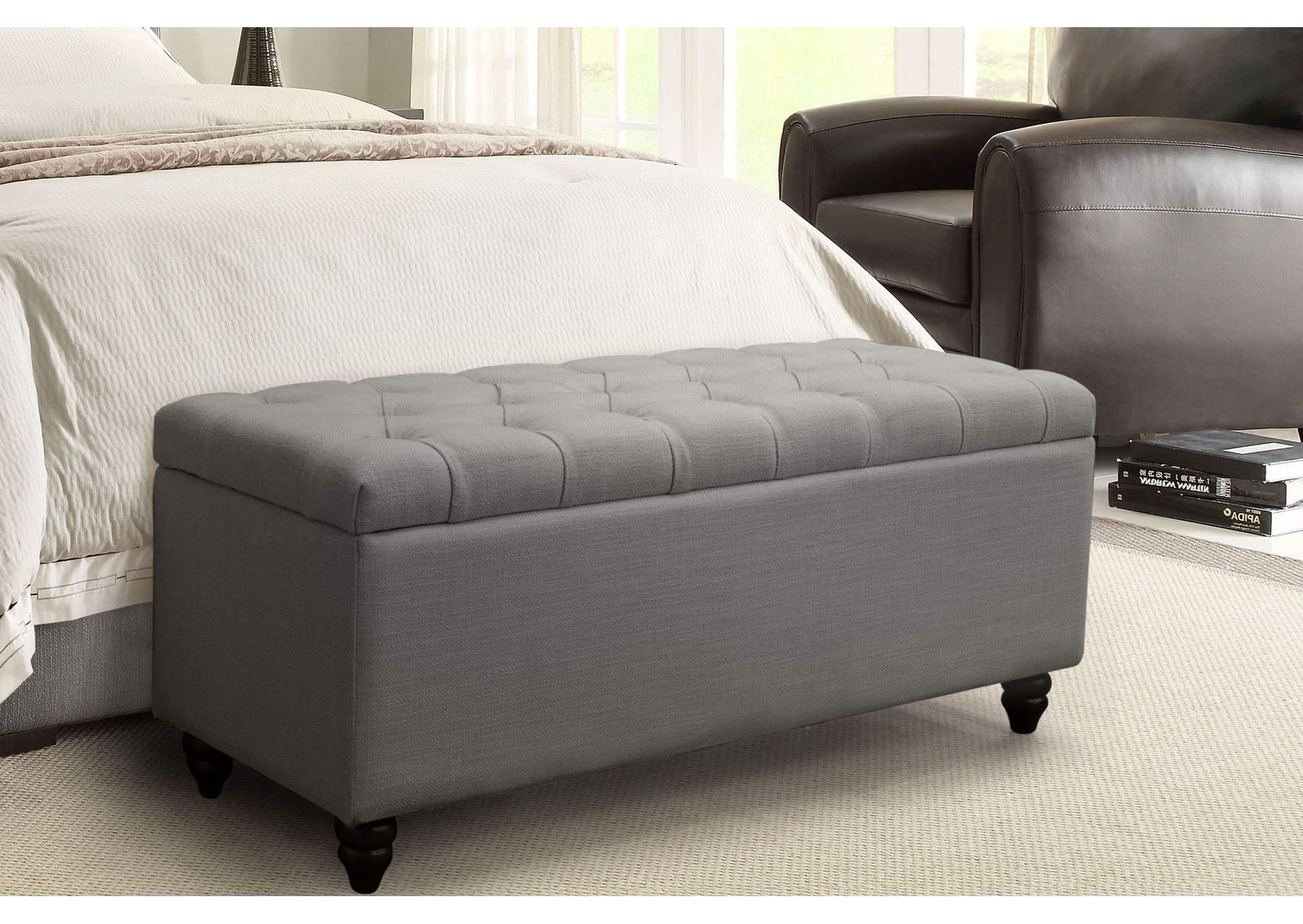 Park Ave Tufted Lift-Top Storage Trunk by Diamond Sofa - Grey Linen,Diamond Sofa