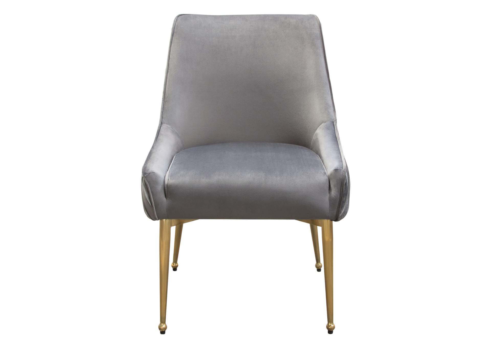 Set of (2) Quinn Dining Chairs w/ Vertical Outside Pleat Detail and Contoured Arm in Grey Velvet w/ Brushed Gold Metal Leg by Diamond Sofa,Diamond Sofa