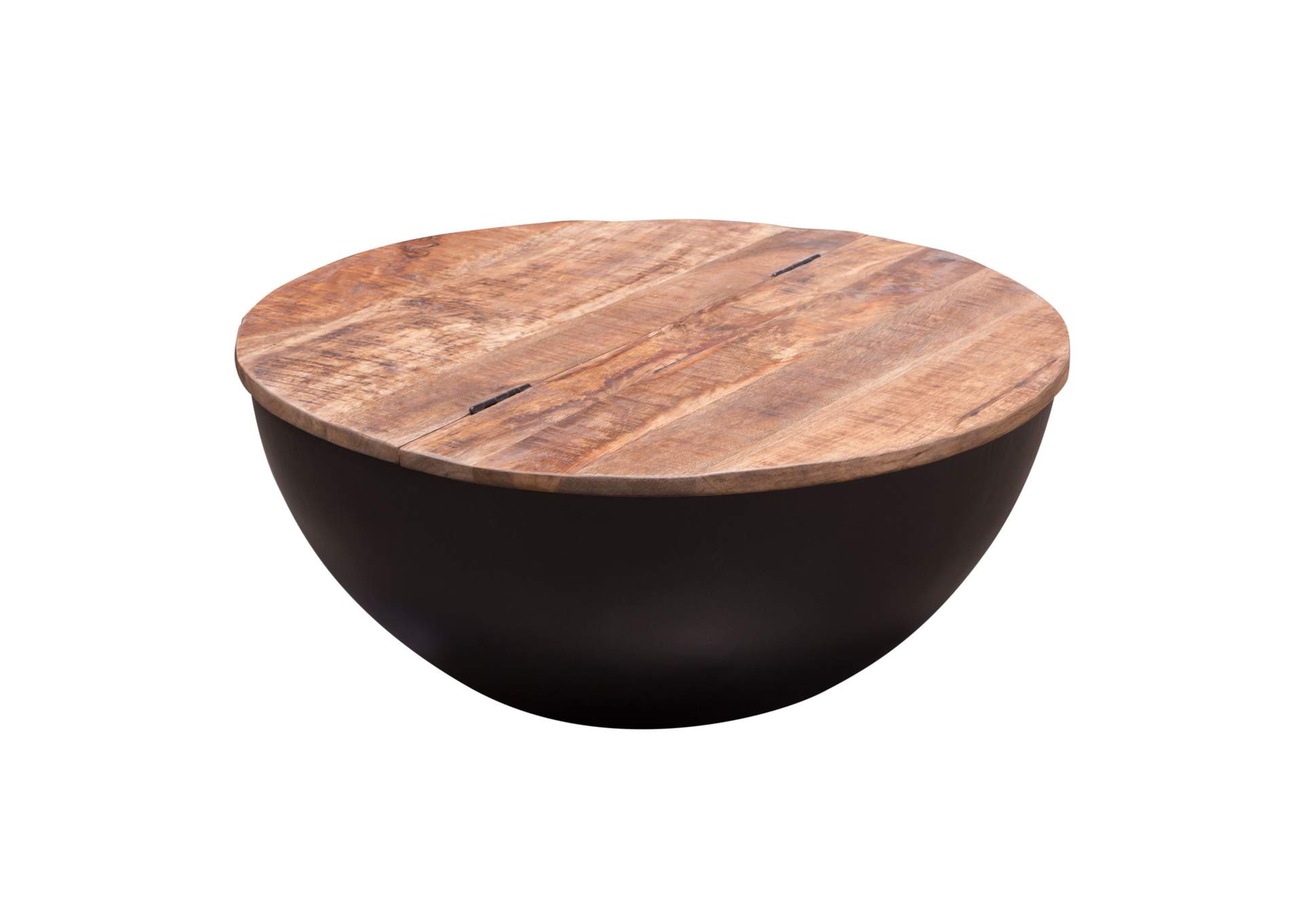 Salem Round Drum Storage Cocktail Table w/ Natural Mango Wood Top & Metal Base by Diamond Sofa,Diamond Sofa