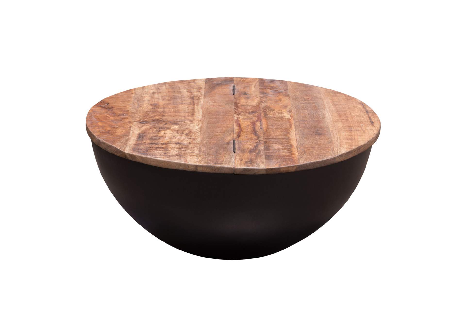 Salem Round Drum Storage Cocktail Table w/ Natural Mango Wood Top & Metal Base by Diamond Sofa,Diamond Sofa