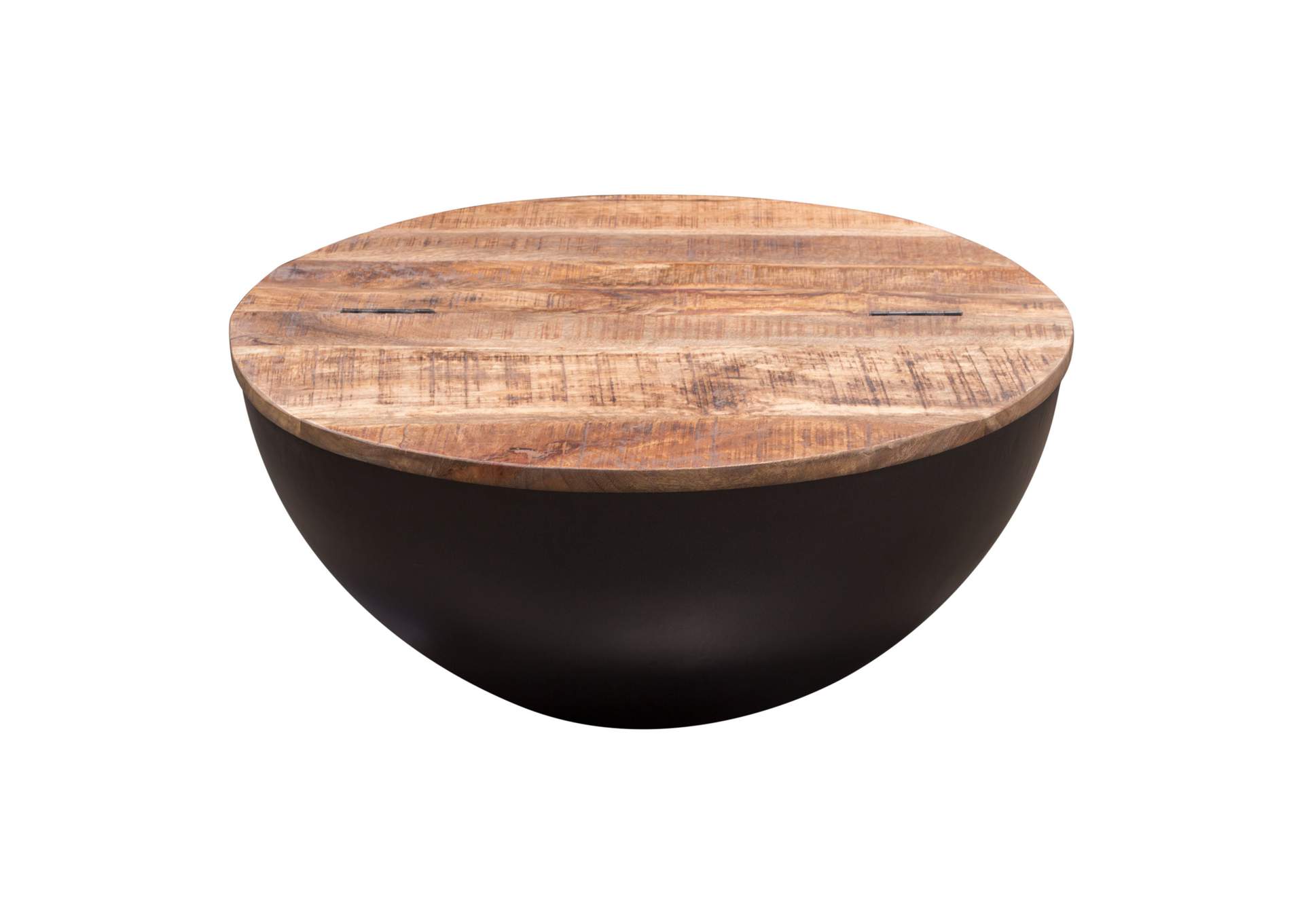 Salem Round Drum Storage Cocktail Table w/ Natural Mango Wood Top & Metal Base by Diamond Sofa,Diamond Sofa