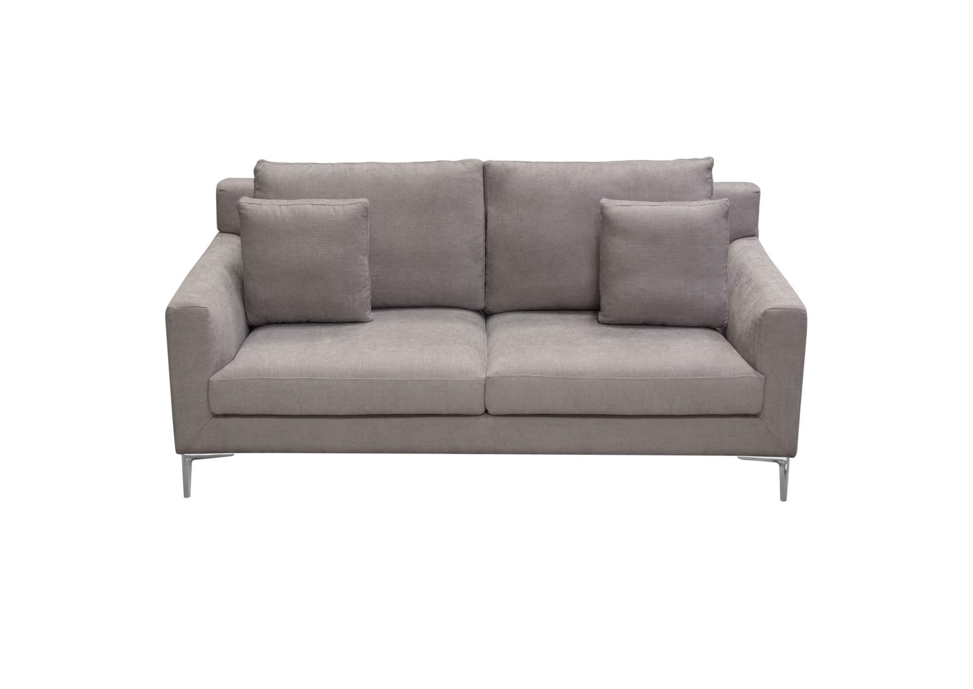 Seattle Loose Back Loveseat in Grey Polyester Fabric w/ Polished Silver Metal Leg by Diamond Sofa,Diamond Sofa