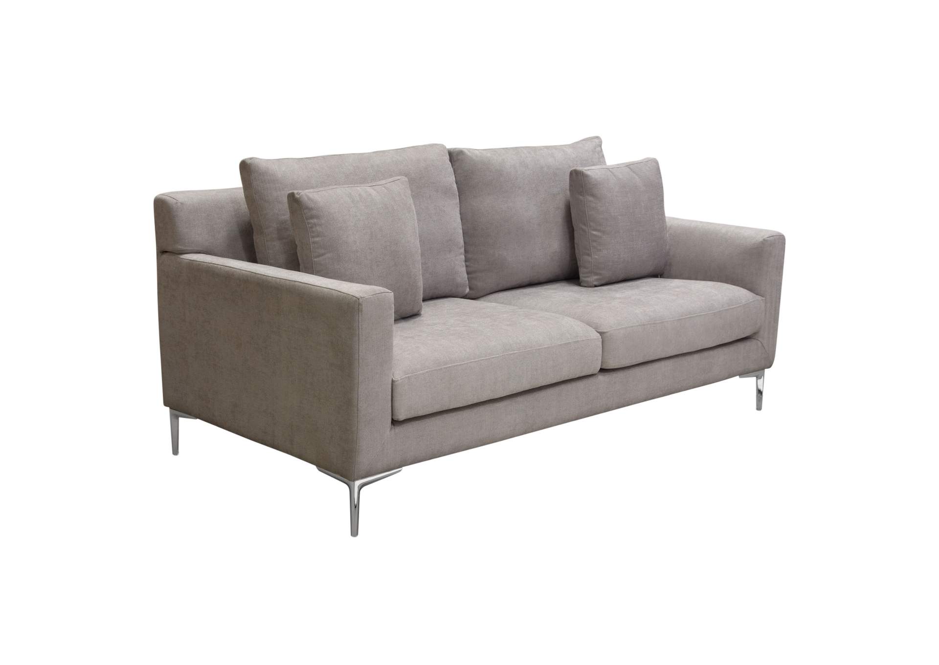 Seattle Loose Back Loveseat in Grey Polyester Fabric w/ Polished Silver Metal Leg by Diamond Sofa,Diamond Sofa