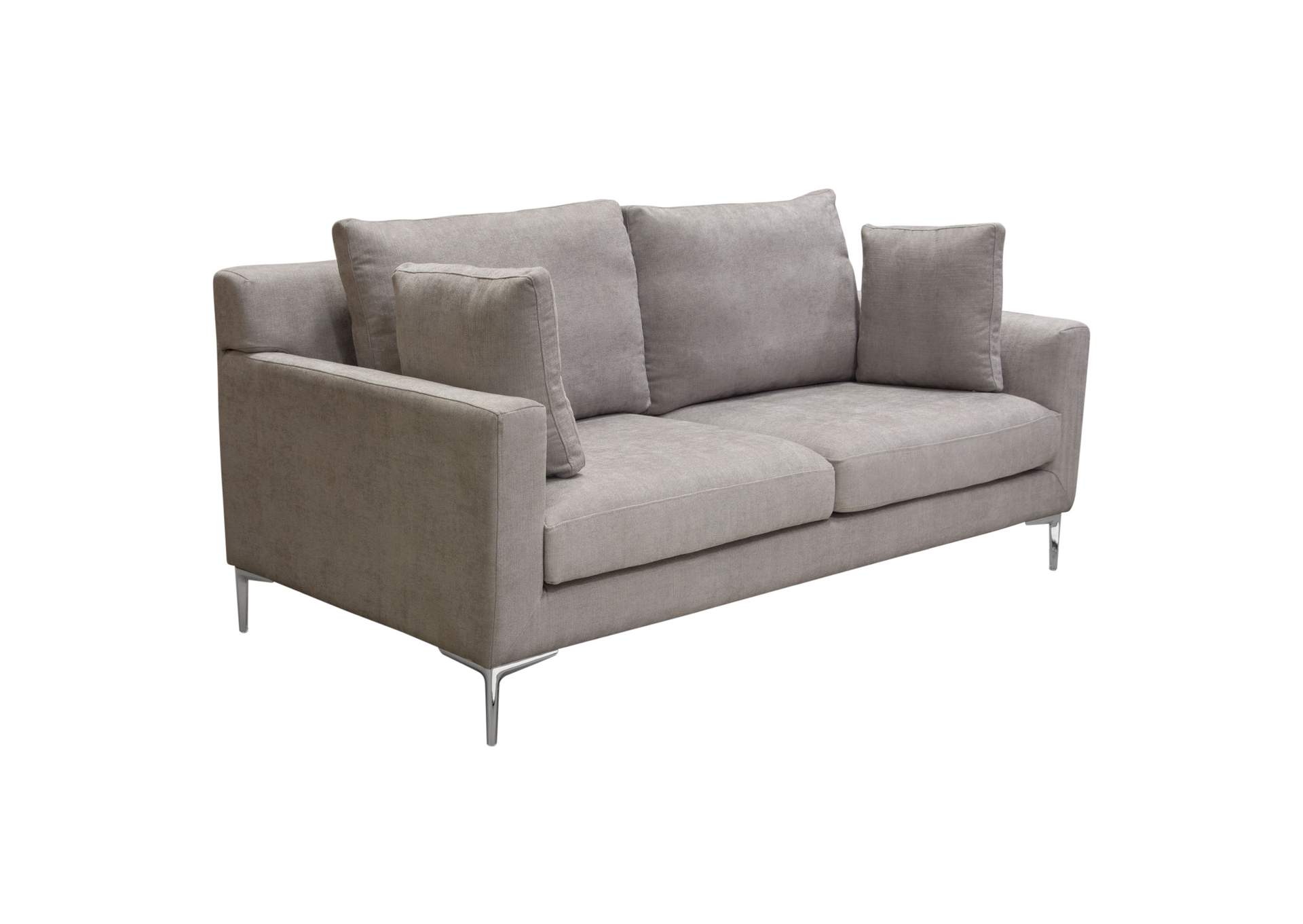 Seattle Loose Back Loveseat in Grey Polyester Fabric w/ Polished Silver Metal Leg by Diamond Sofa,Diamond Sofa