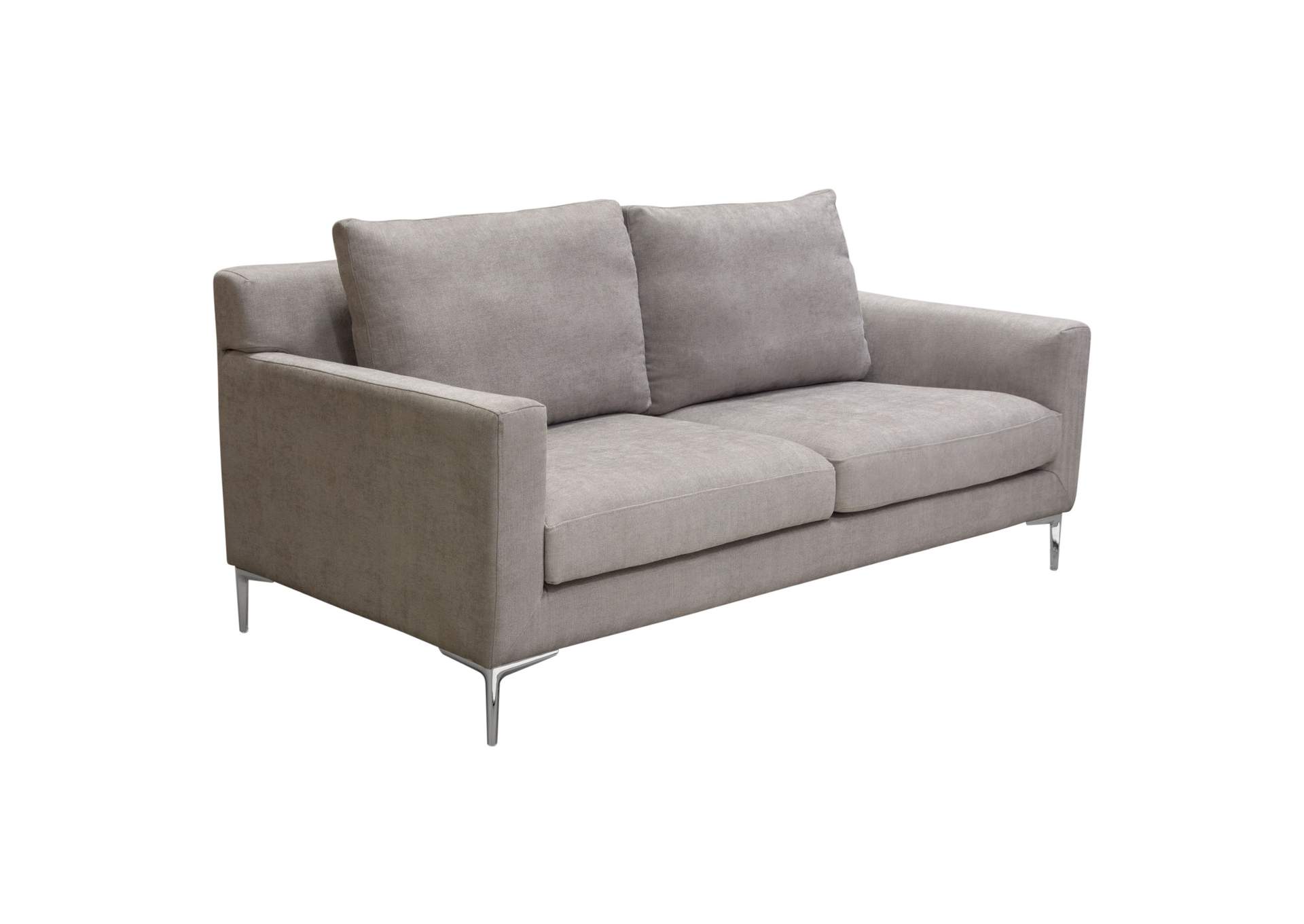 Seattle Loose Back Loveseat in Grey Polyester Fabric w/ Polished Silver Metal Leg by Diamond Sofa,Diamond Sofa