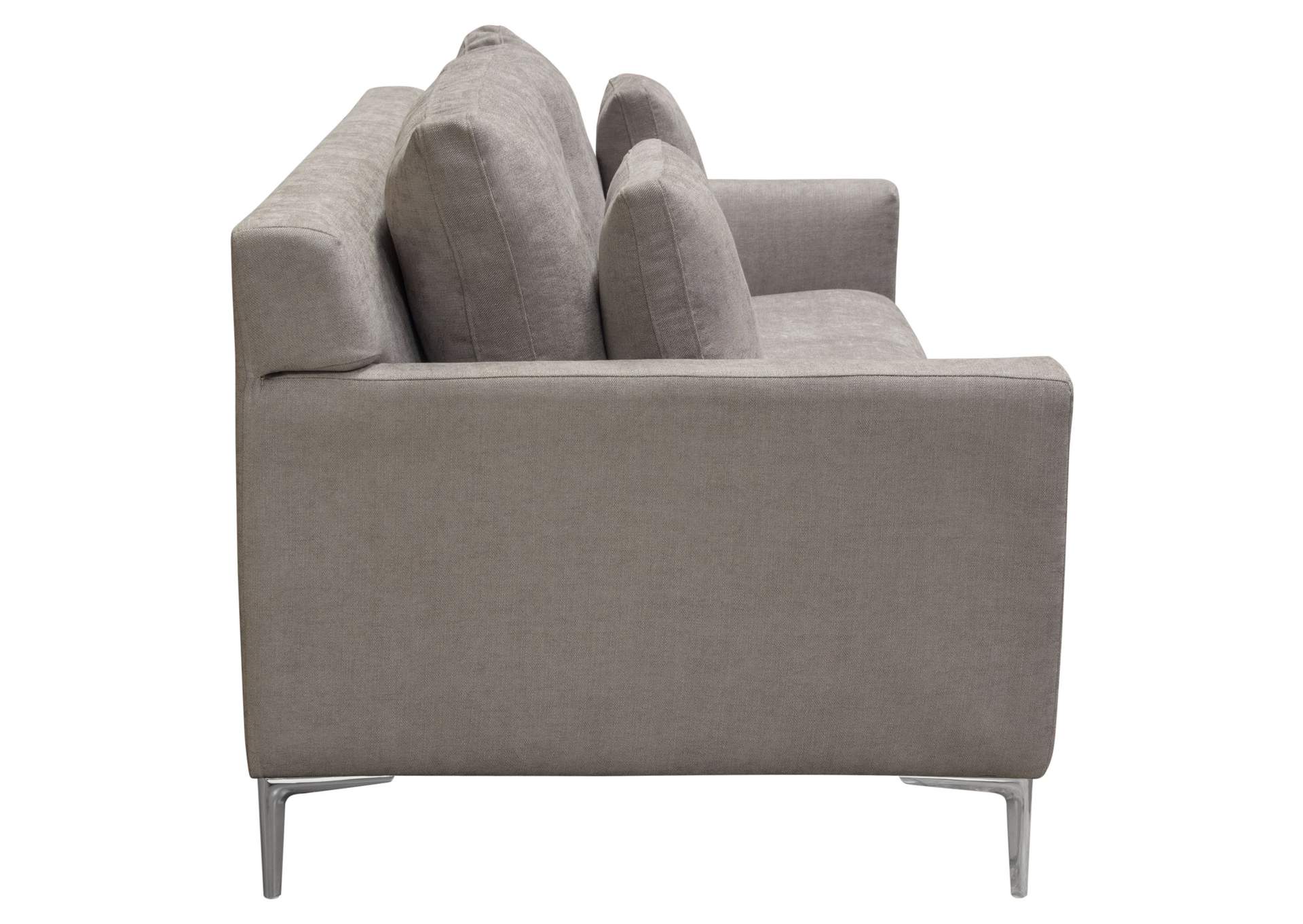 Seattle Loose Back Loveseat in Grey Polyester Fabric w/ Polished Silver Metal Leg by Diamond Sofa,Diamond Sofa