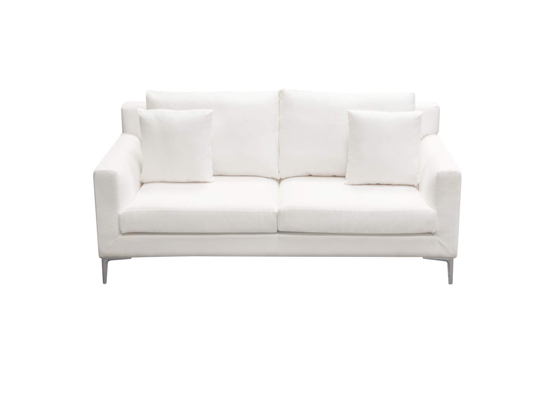 Seattle Loose Back Loveseat in White Linen w/ Polished Silver Metal Leg by Diamond Sofa,Diamond Sofa