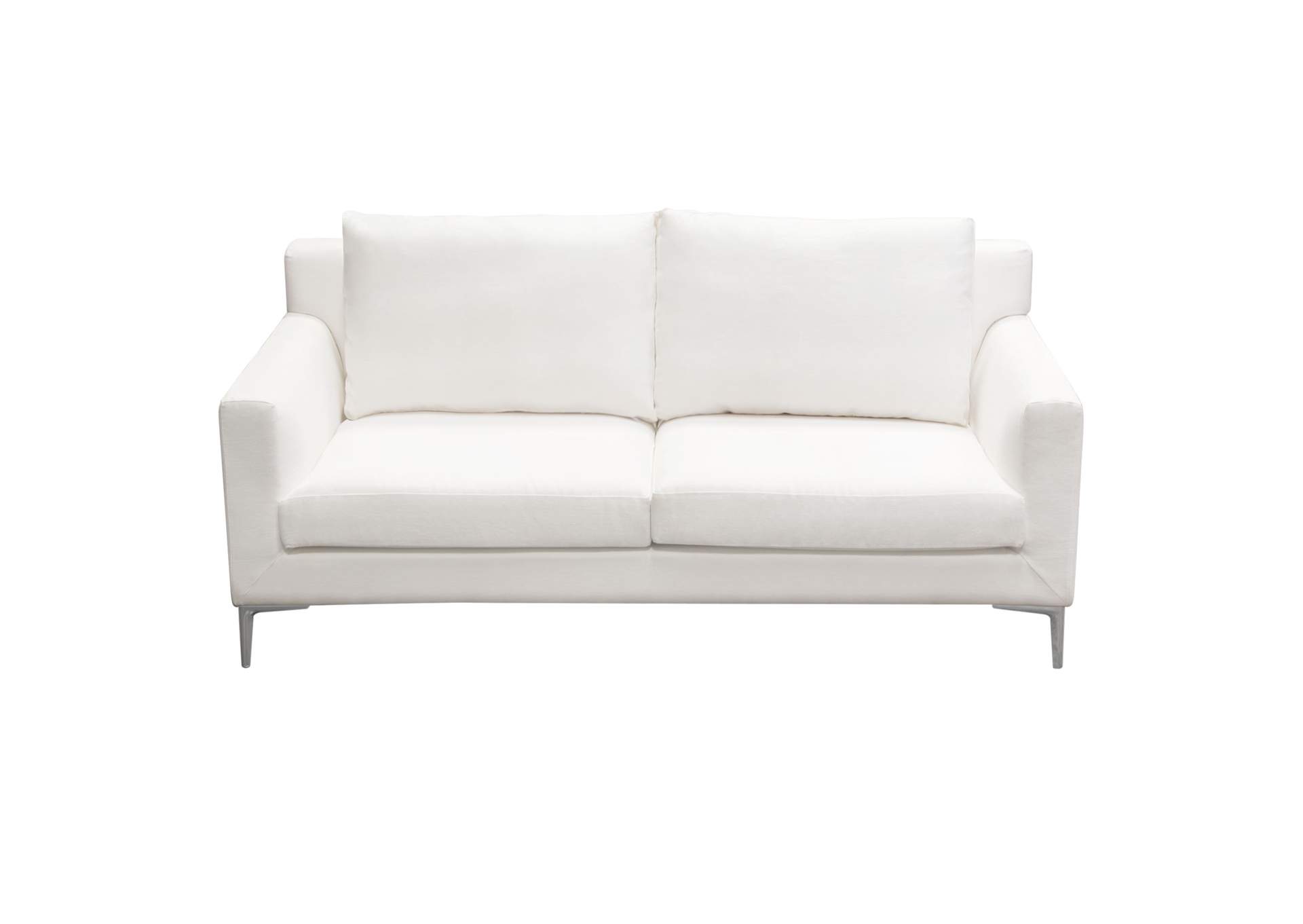 Seattle Loose Back Loveseat in White Linen w/ Polished Silver Metal Leg by Diamond Sofa,Diamond Sofa