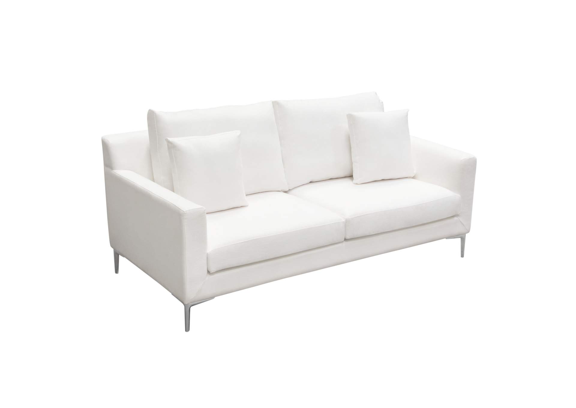 Seattle Loose Back Loveseat in White Linen w/ Polished Silver Metal Leg by Diamond Sofa,Diamond Sofa