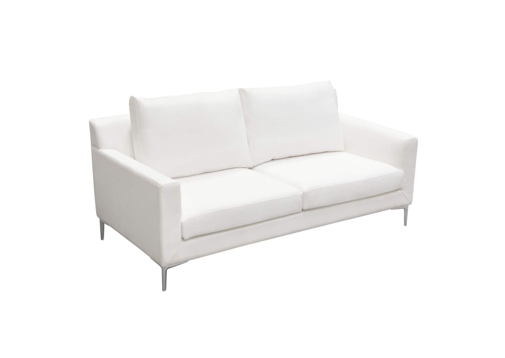 Seattle Loose Back Loveseat in White Linen w/ Polished Silver Metal Leg by Diamond Sofa,Diamond Sofa