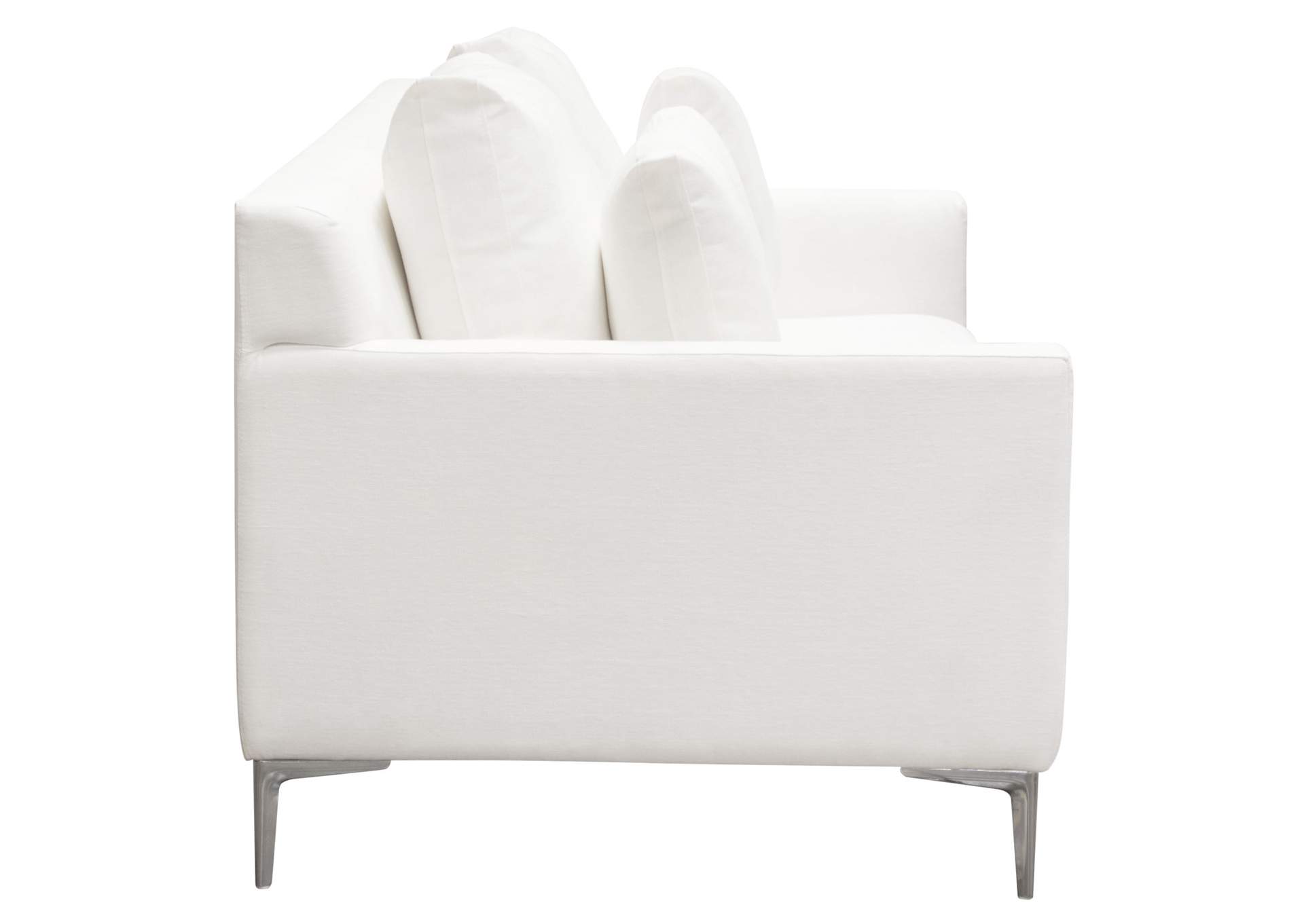 Seattle Loose Back Loveseat in White Linen w/ Polished Silver Metal Leg by Diamond Sofa,Diamond Sofa