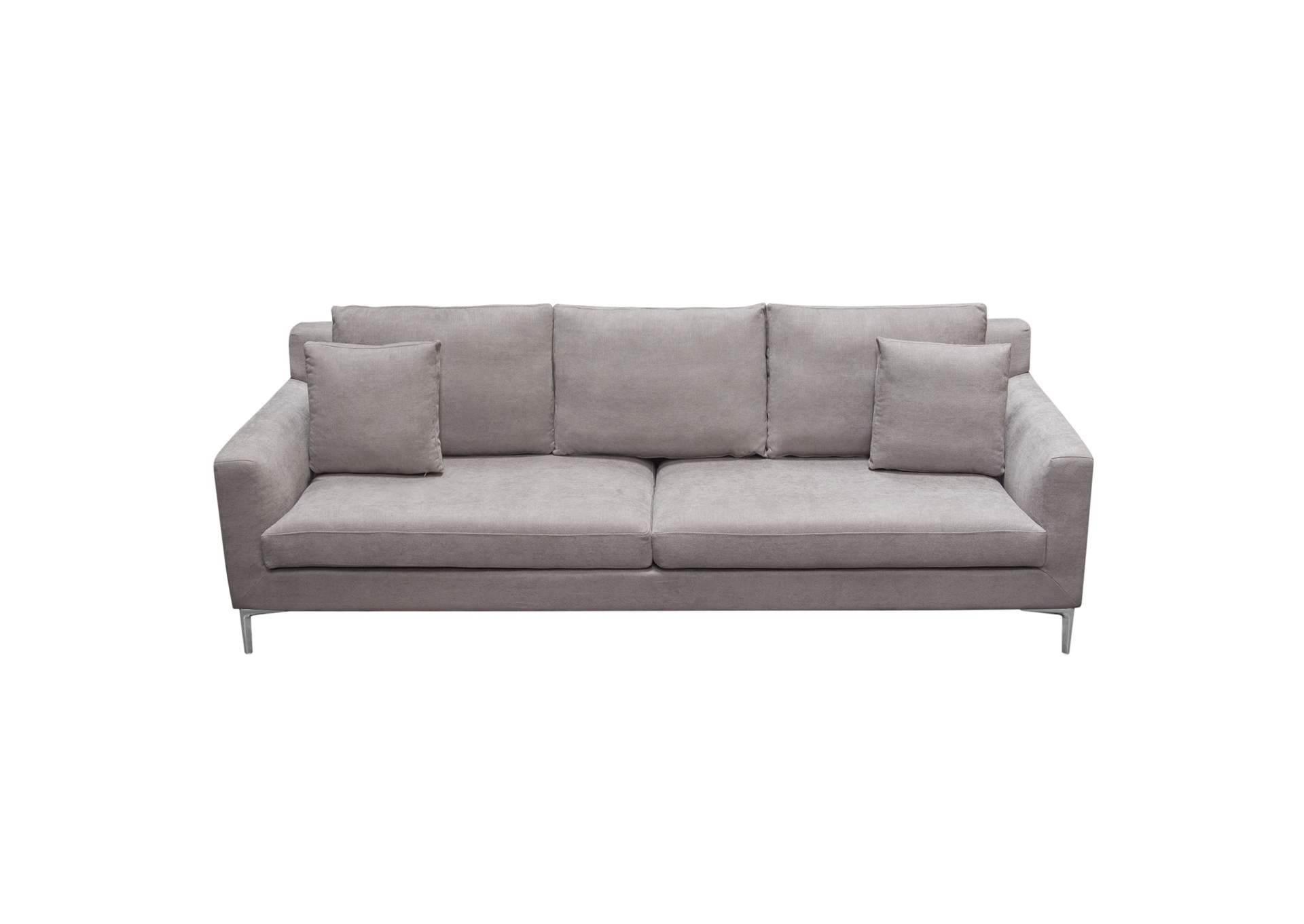 Seattle Loose Back Sofa in Grey Polyester Fabric w/ Polished Silver Metal Leg by Diamond Sofa,Diamond Sofa