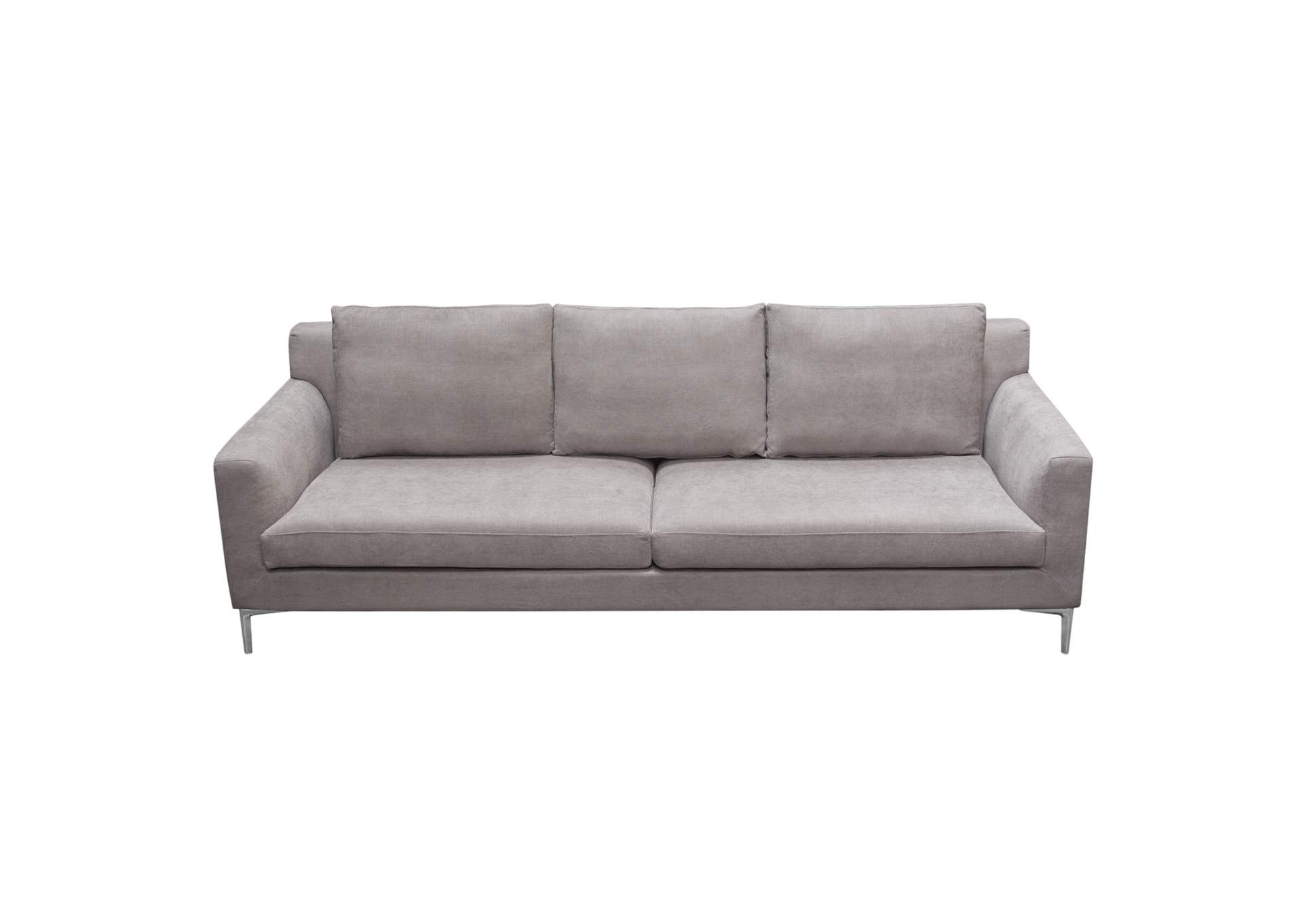 Seattle Loose Back Sofa in Grey Polyester Fabric w/ Polished Silver Metal Leg by Diamond Sofa,Diamond Sofa