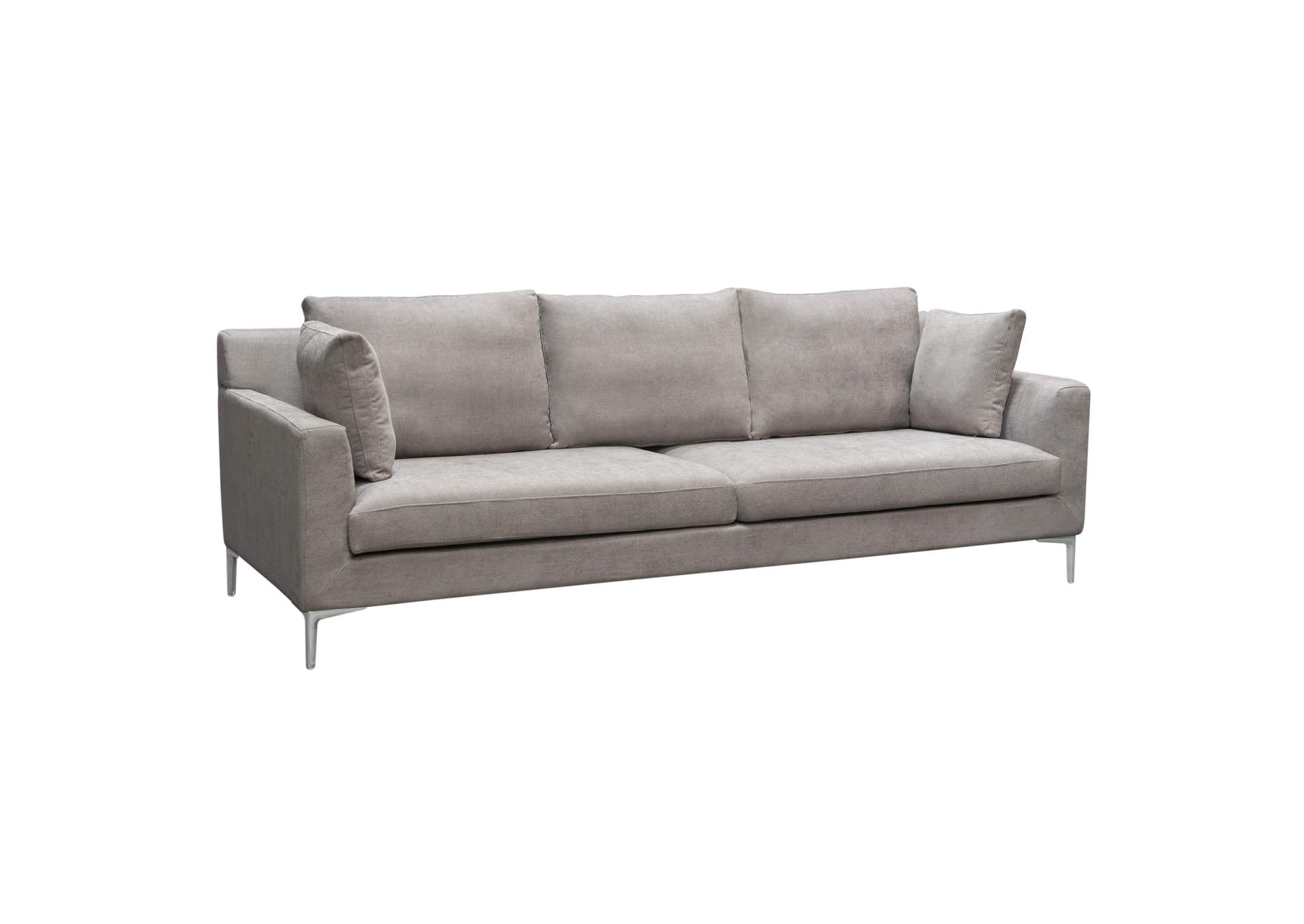 Seattle Loose Back Sofa in Grey Polyester Fabric w/ Polished Silver Metal Leg by Diamond Sofa,Diamond Sofa