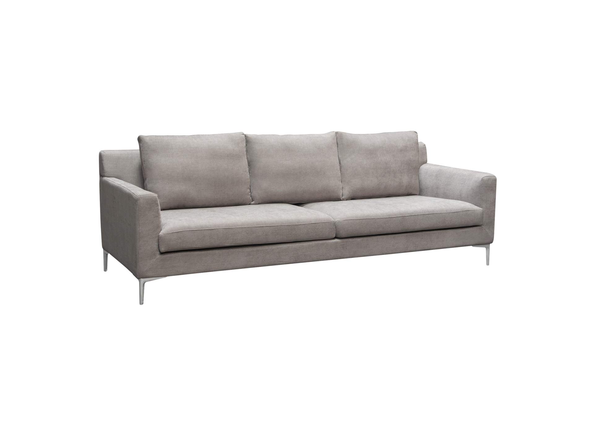 Seattle Loose Back Sofa in Grey Polyester Fabric w/ Polished Silver Metal Leg by Diamond Sofa,Diamond Sofa