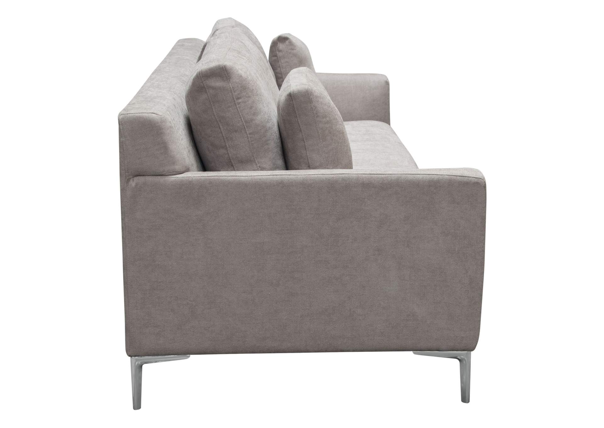 Seattle Loose Back Sofa in Grey Polyester Fabric w/ Polished Silver Metal Leg by Diamond Sofa,Diamond Sofa