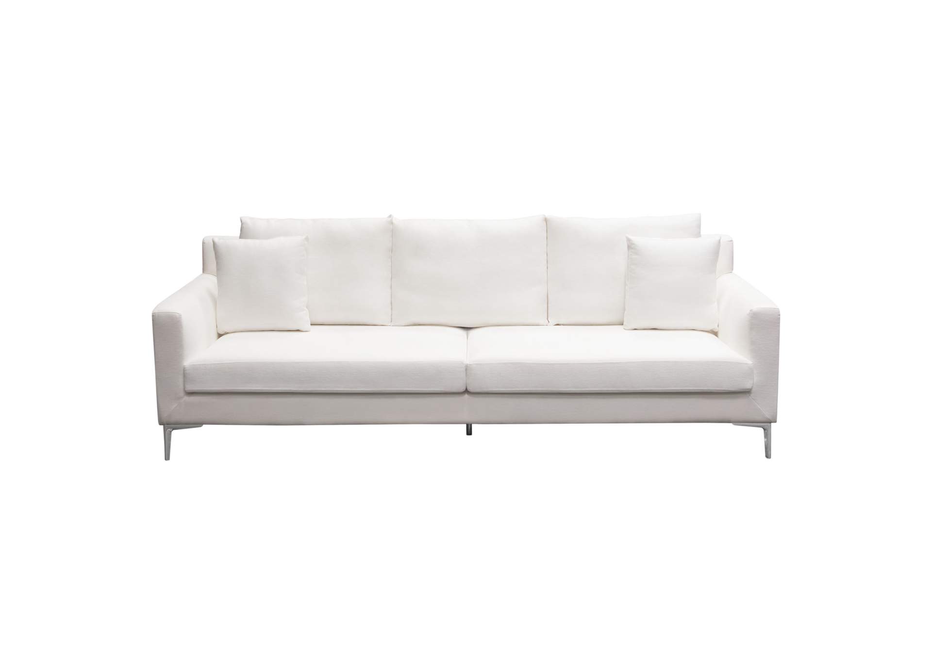 Seattle Loose Back Sofa in White Linen w/ Polished Silver Metal Leg by Diamond Sofa,Diamond Sofa