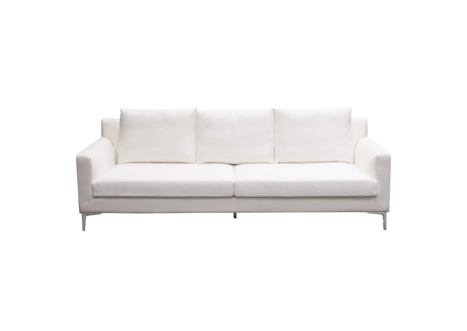 Seattle Loose Back Sofa in White Linen w/ Polished Silver Metal Leg by Diamond Sofa,Diamond Sofa