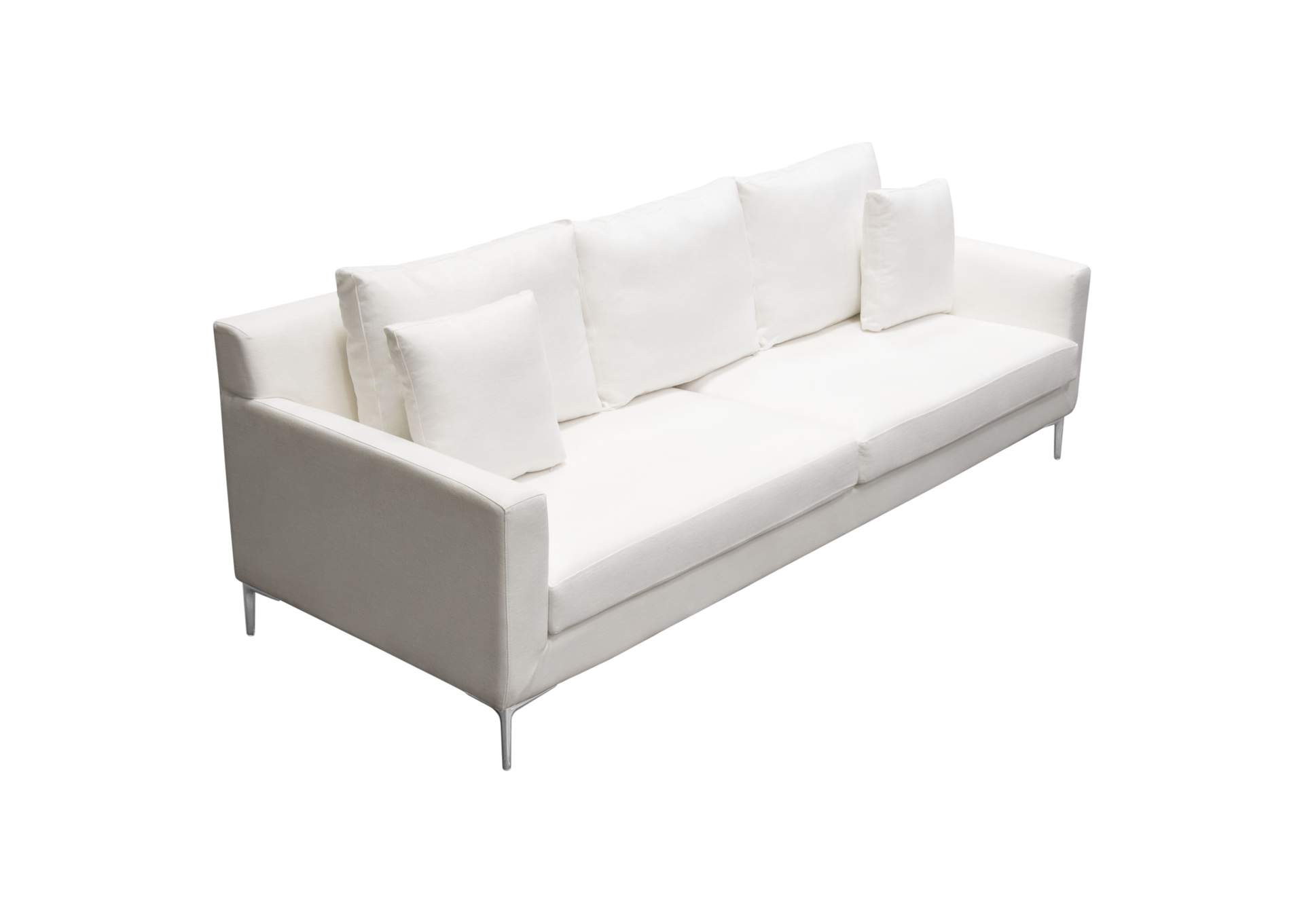 Seattle Loose Back Sofa in White Linen w/ Polished Silver Metal Leg by Diamond Sofa,Diamond Sofa