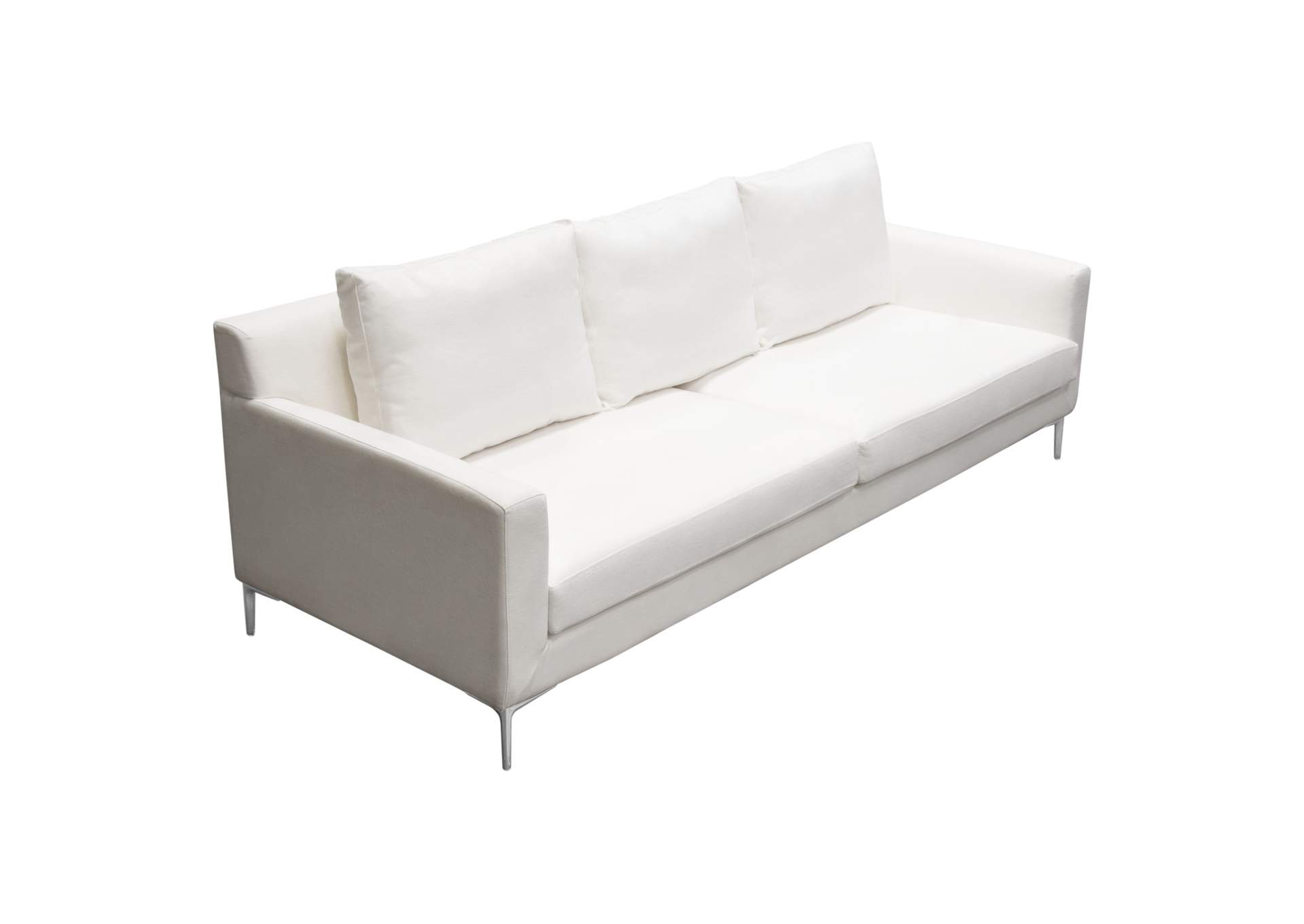 Seattle Loose Back Sofa in White Linen w/ Polished Silver Metal Leg by Diamond Sofa,Diamond Sofa