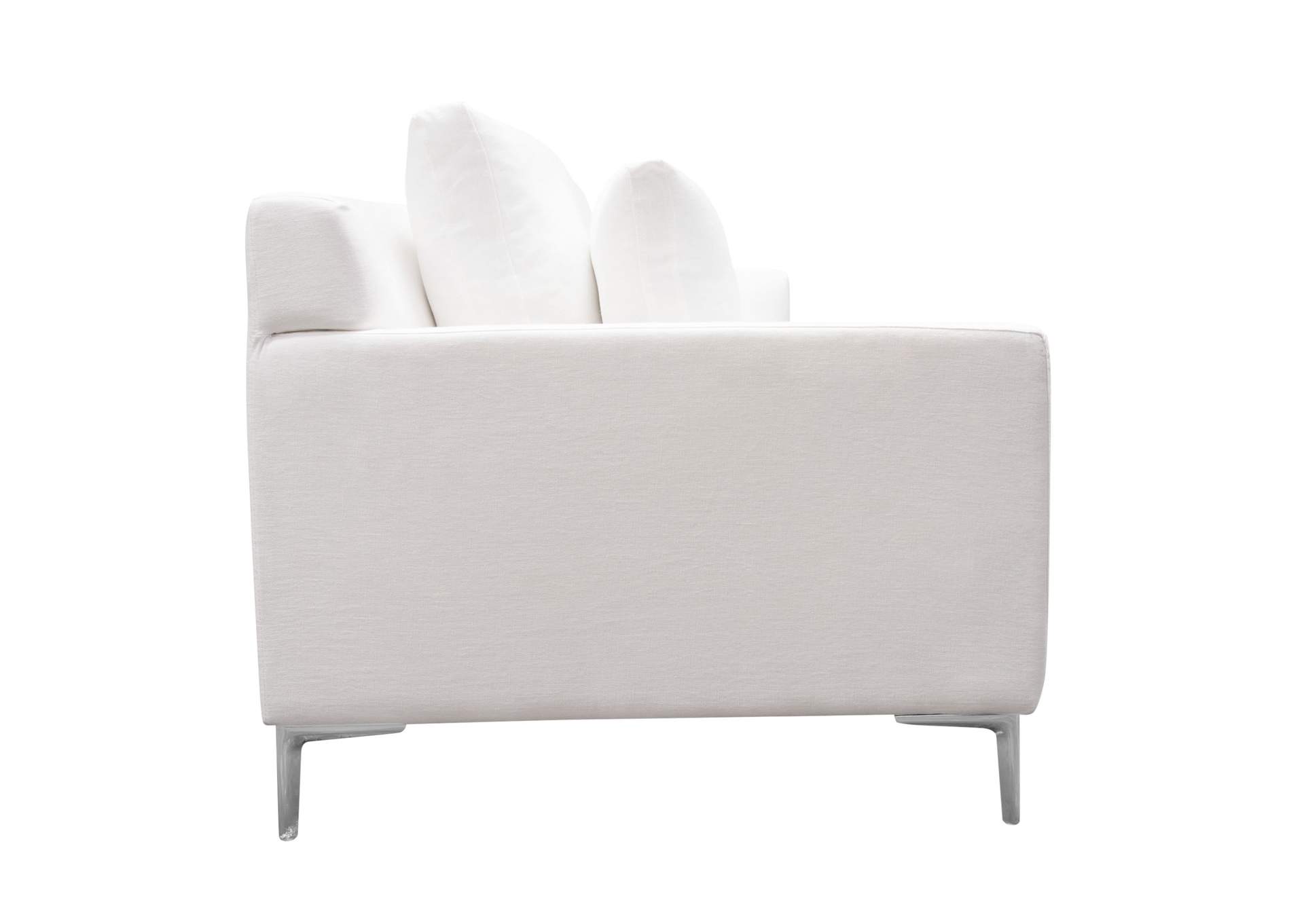 Seattle Loose Back Sofa in White Linen w/ Polished Silver Metal Leg by Diamond Sofa,Diamond Sofa