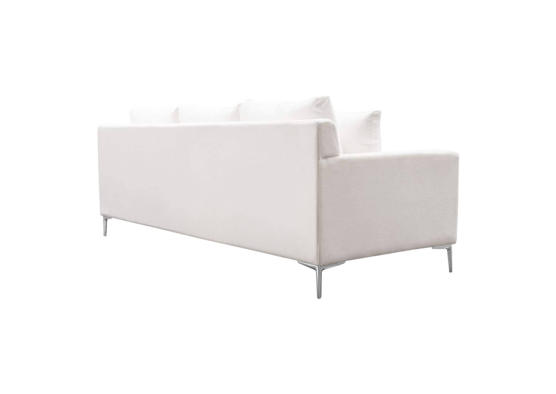 Seattle Loose Back Sofa in White Linen w/ Polished Silver Metal Leg by Diamond Sofa,Diamond Sofa