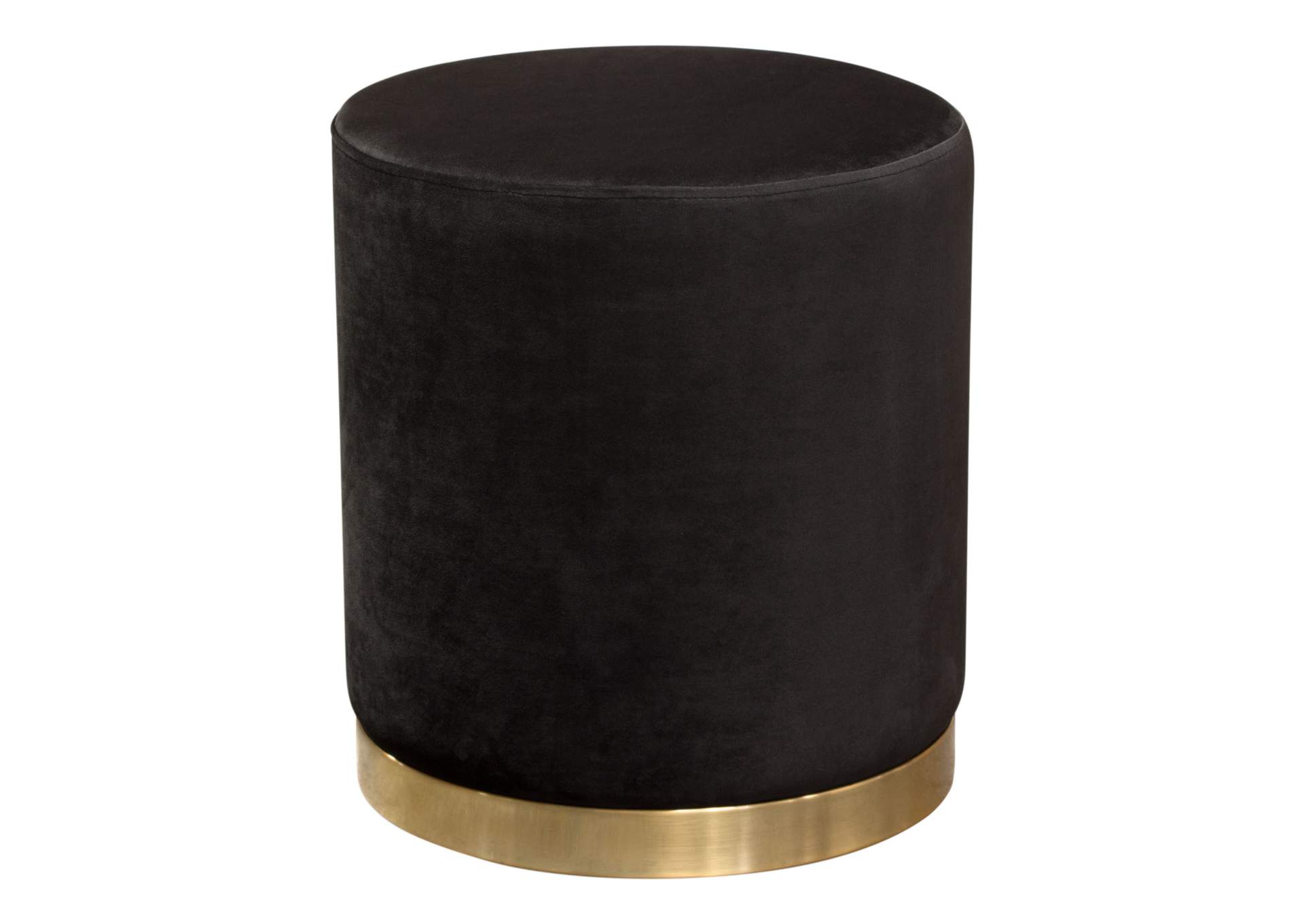 Sorbet Round Accent Ottoman in Black Velvet w/ Gold Metal Band Accent by Diamond Sofa,Diamond Sofa