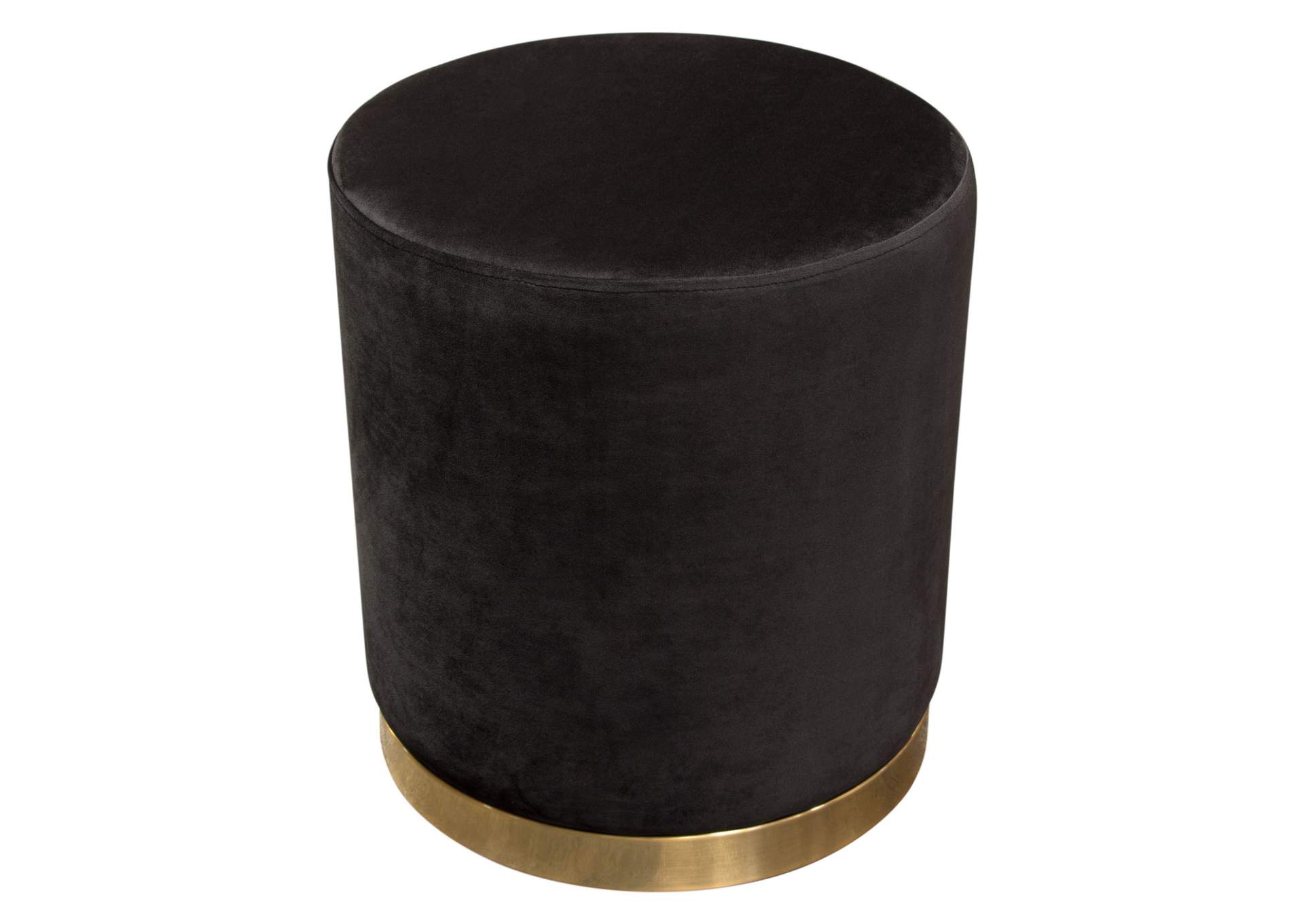 Sorbet Round Accent Ottoman in Black Velvet w/ Gold Metal Band Accent by Diamond Sofa,Diamond Sofa