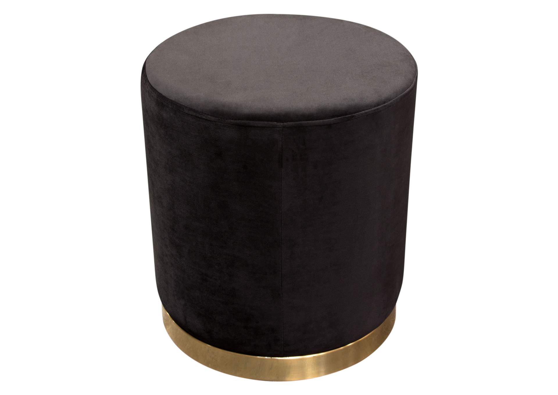 Sorbet Round Accent Ottoman in Black Velvet w/ Gold Metal Band Accent by Diamond Sofa,Diamond Sofa