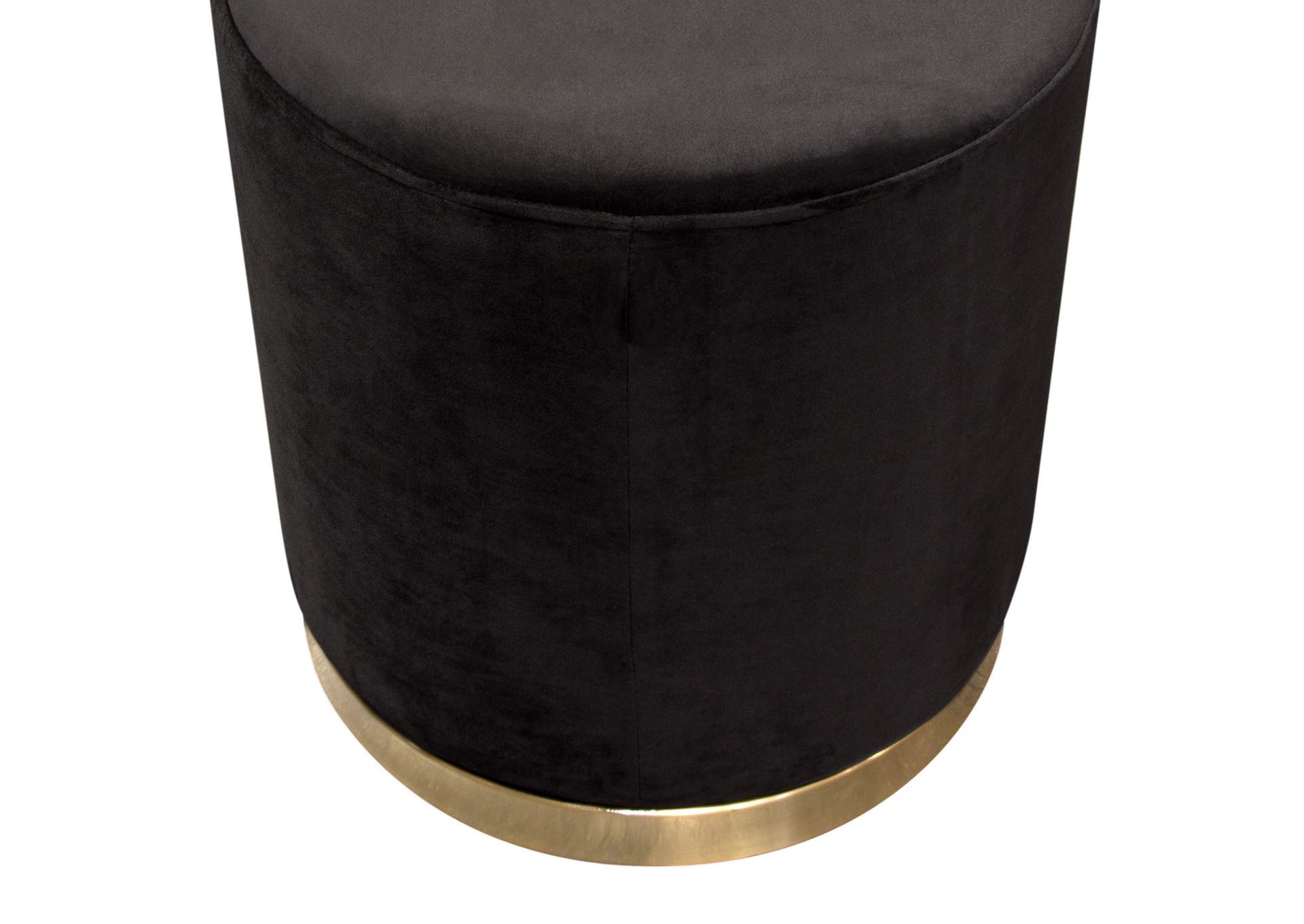 Sorbet Round Accent Ottoman in Black Velvet w/ Gold Metal Band Accent by Diamond Sofa,Diamond Sofa