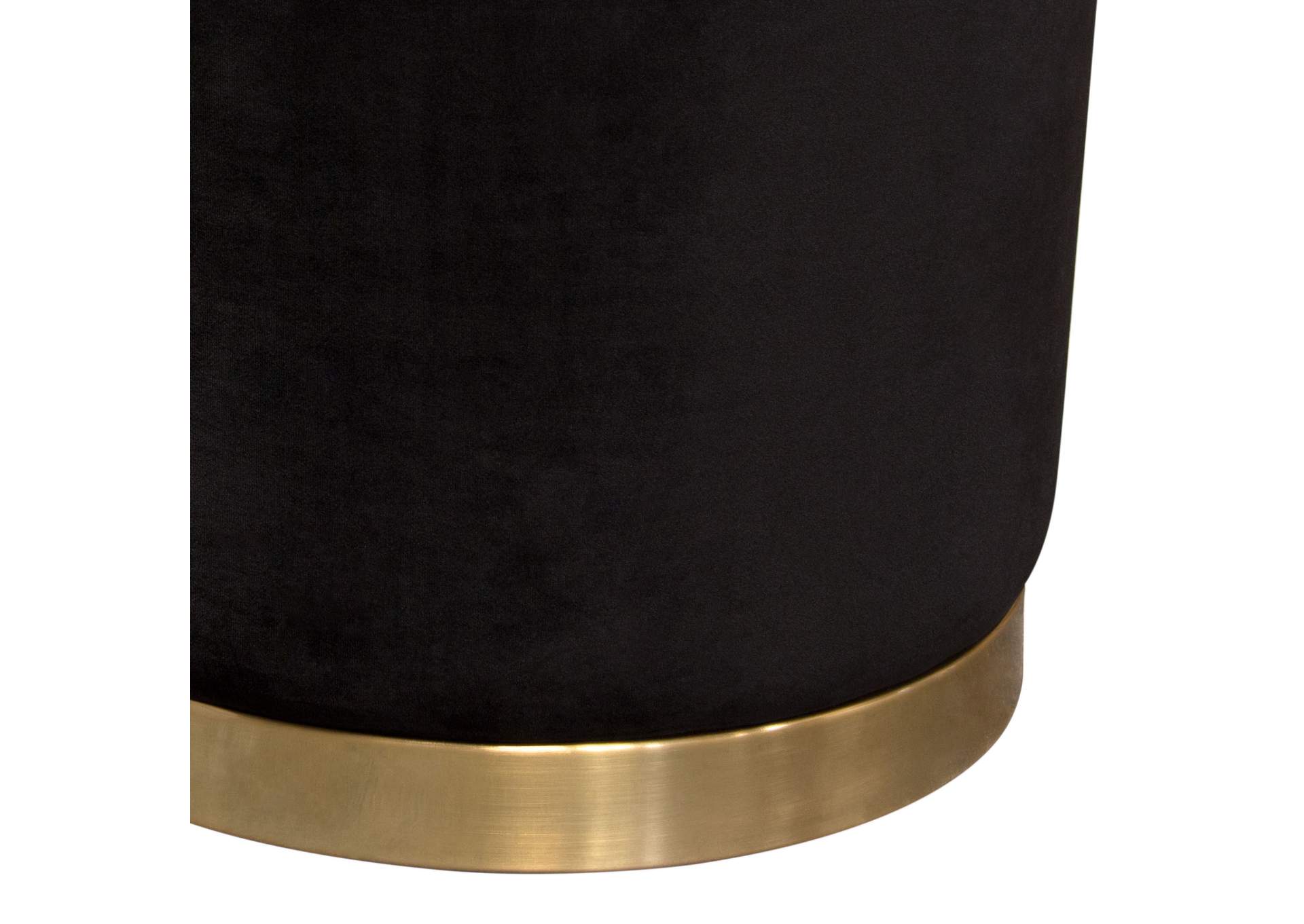 Sorbet Round Accent Ottoman in Black Velvet w/ Gold Metal Band Accent by Diamond Sofa,Diamond Sofa