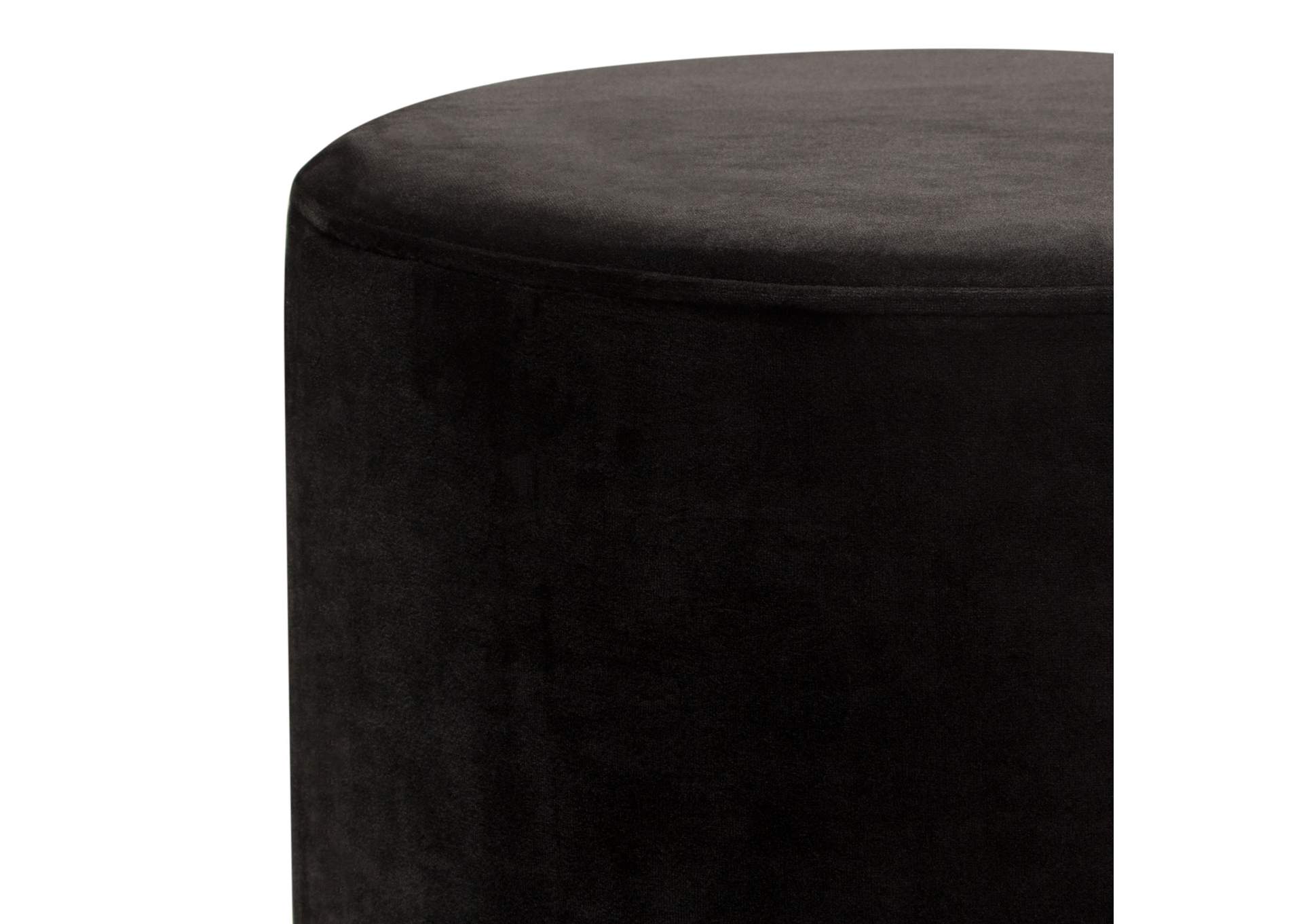 Sorbet Round Accent Ottoman in Black Velvet w/ Gold Metal Band Accent by Diamond Sofa,Diamond Sofa