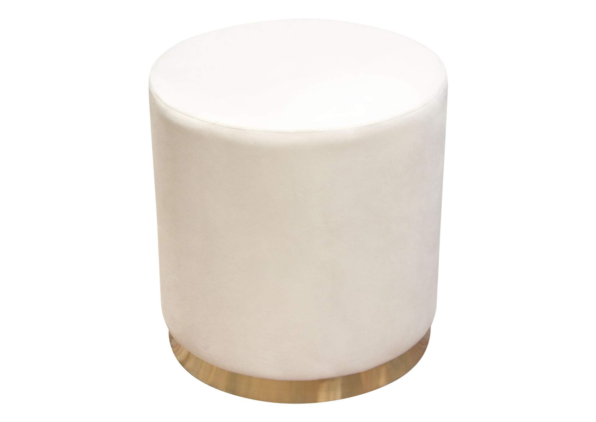 Sorbet Round Accent Ottoman in Cream Velvet w/ Gold Metal Band Accent by Diamond Sofa,Diamond Sofa