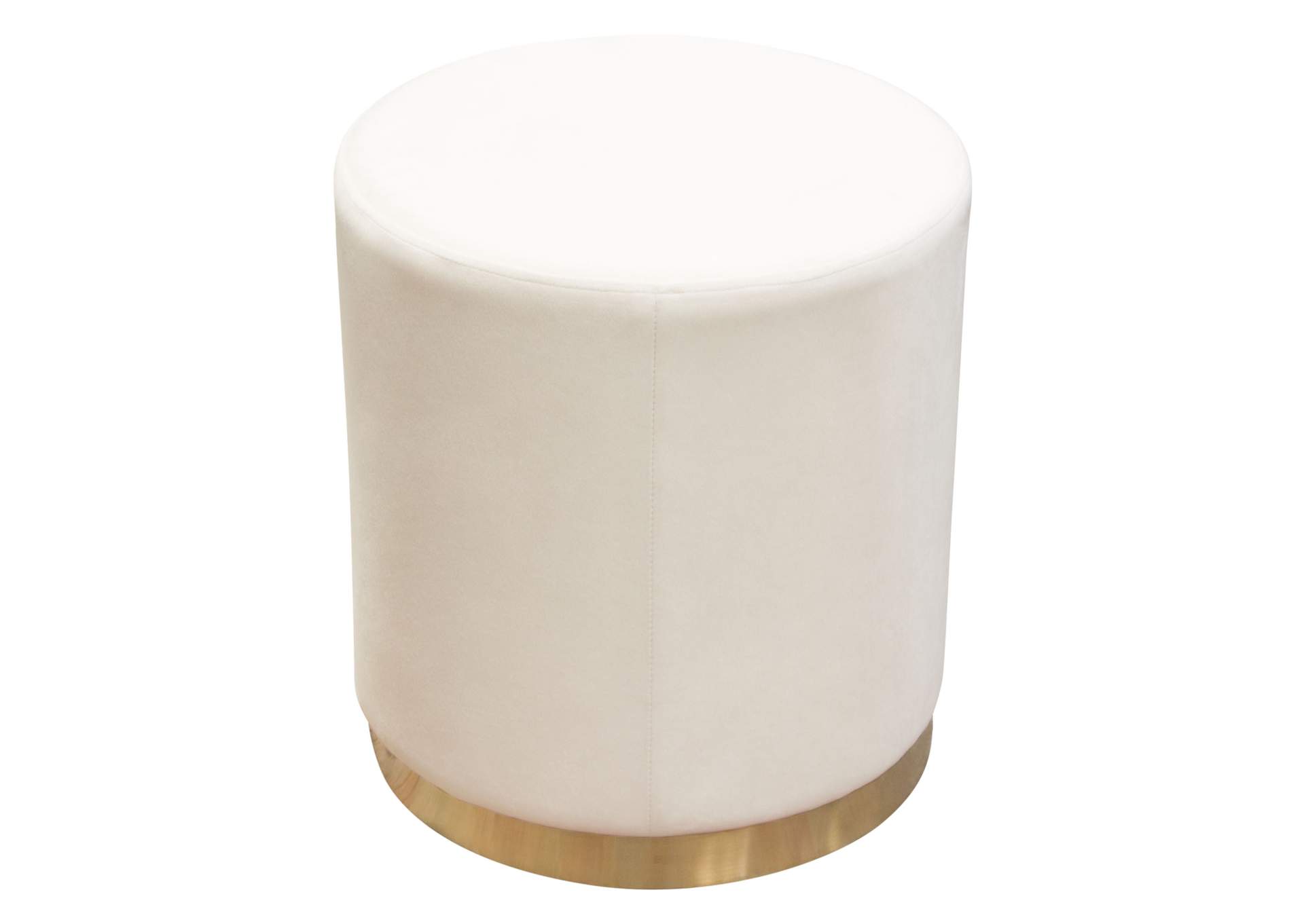 Sorbet Round Accent Ottoman in Cream Velvet w/ Gold Metal Band Accent by Diamond Sofa,Diamond Sofa