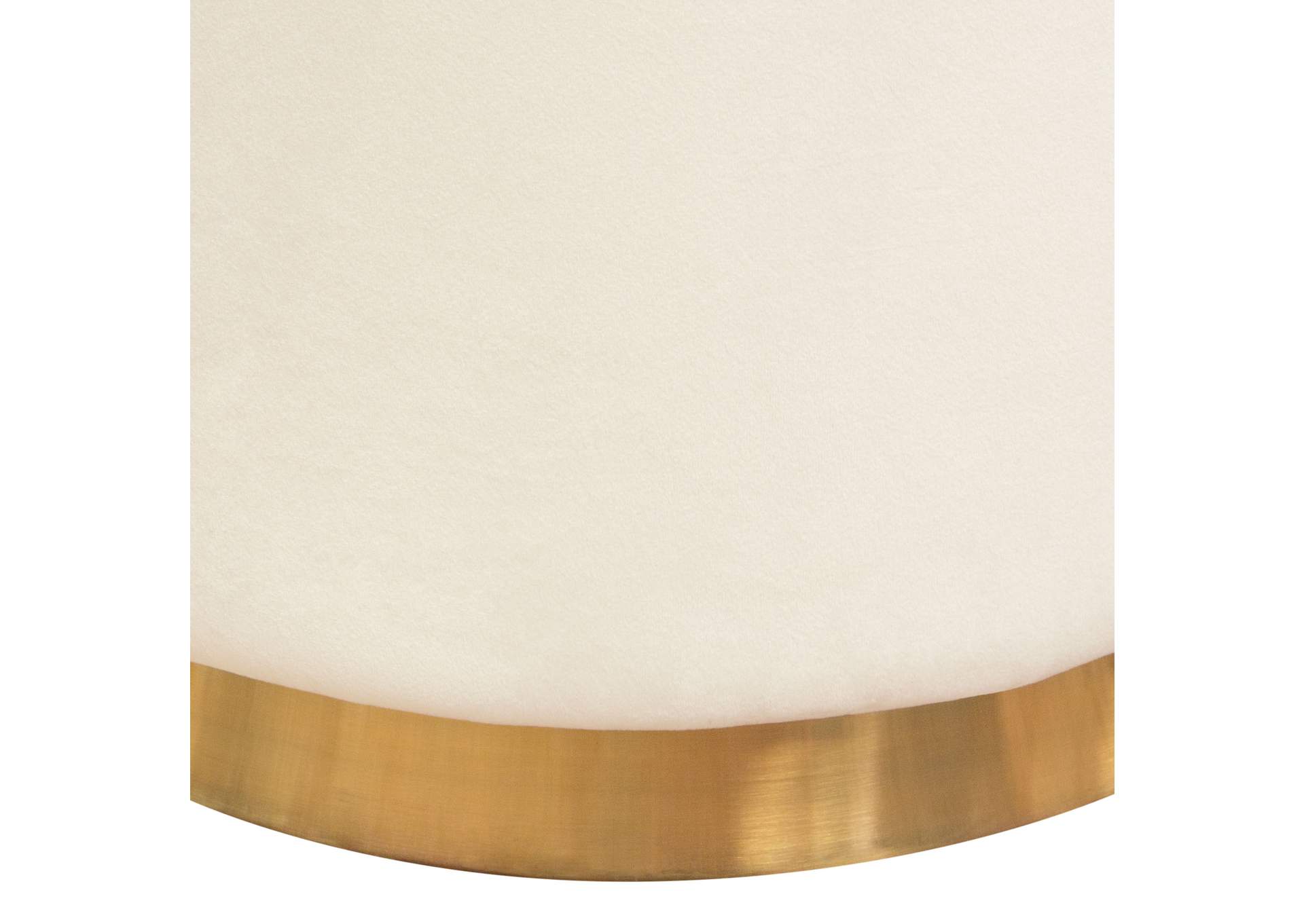 Sorbet Round Accent Ottoman in Cream Velvet w/ Gold Metal Band Accent by Diamond Sofa,Diamond Sofa