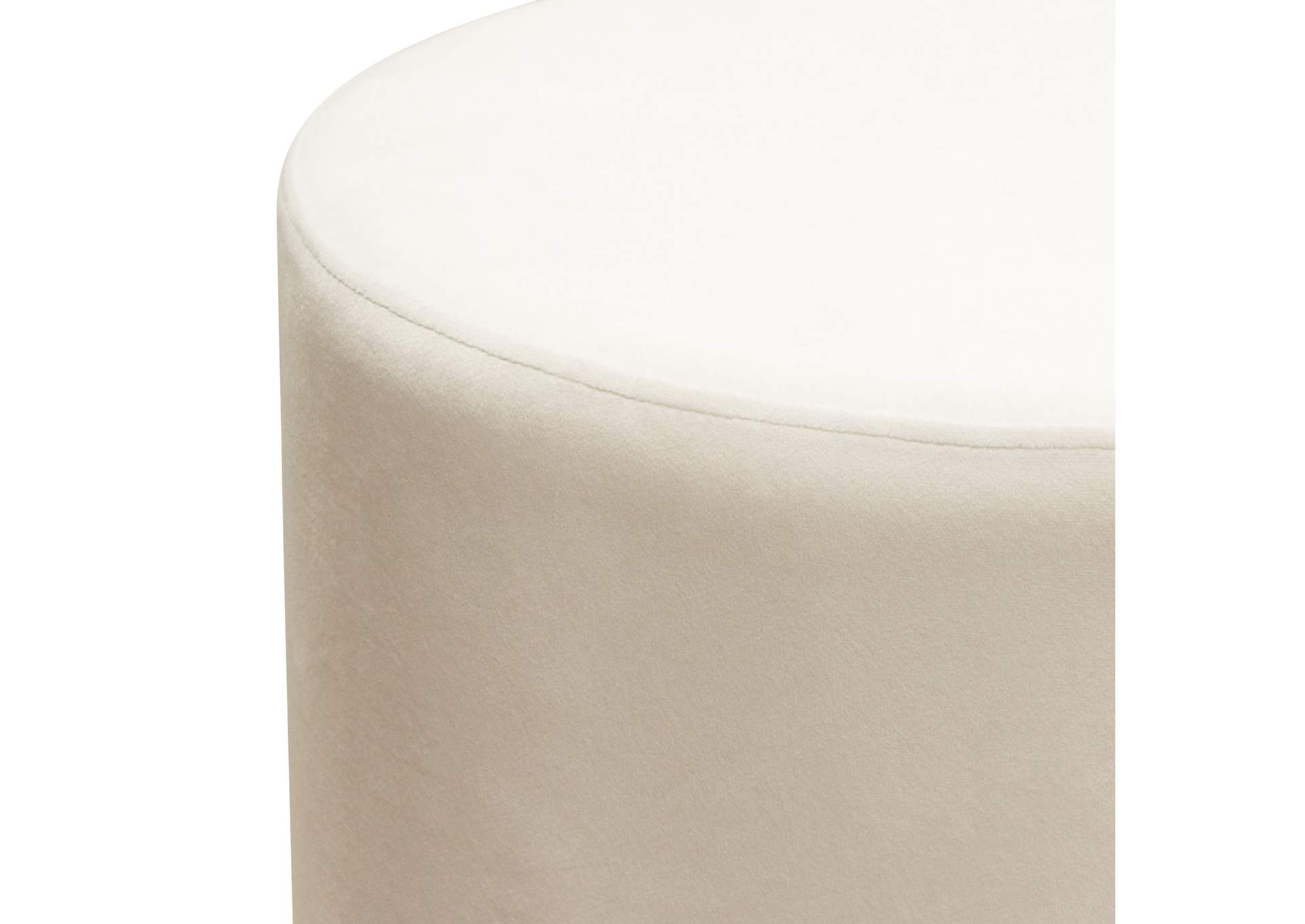 Sorbet Round Accent Ottoman in Cream Velvet w/ Gold Metal Band Accent by Diamond Sofa,Diamond Sofa