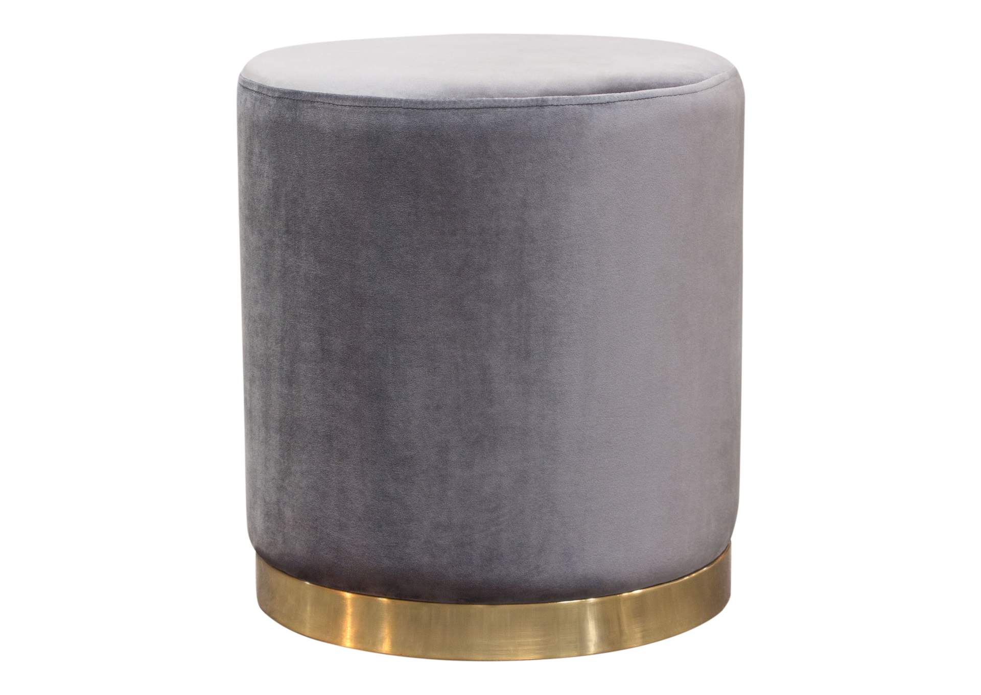 Sorbet Round Accent Ottoman in Grey Velvet w/ Silver Metal Band Accent by Diamond Sofa,Diamond Sofa